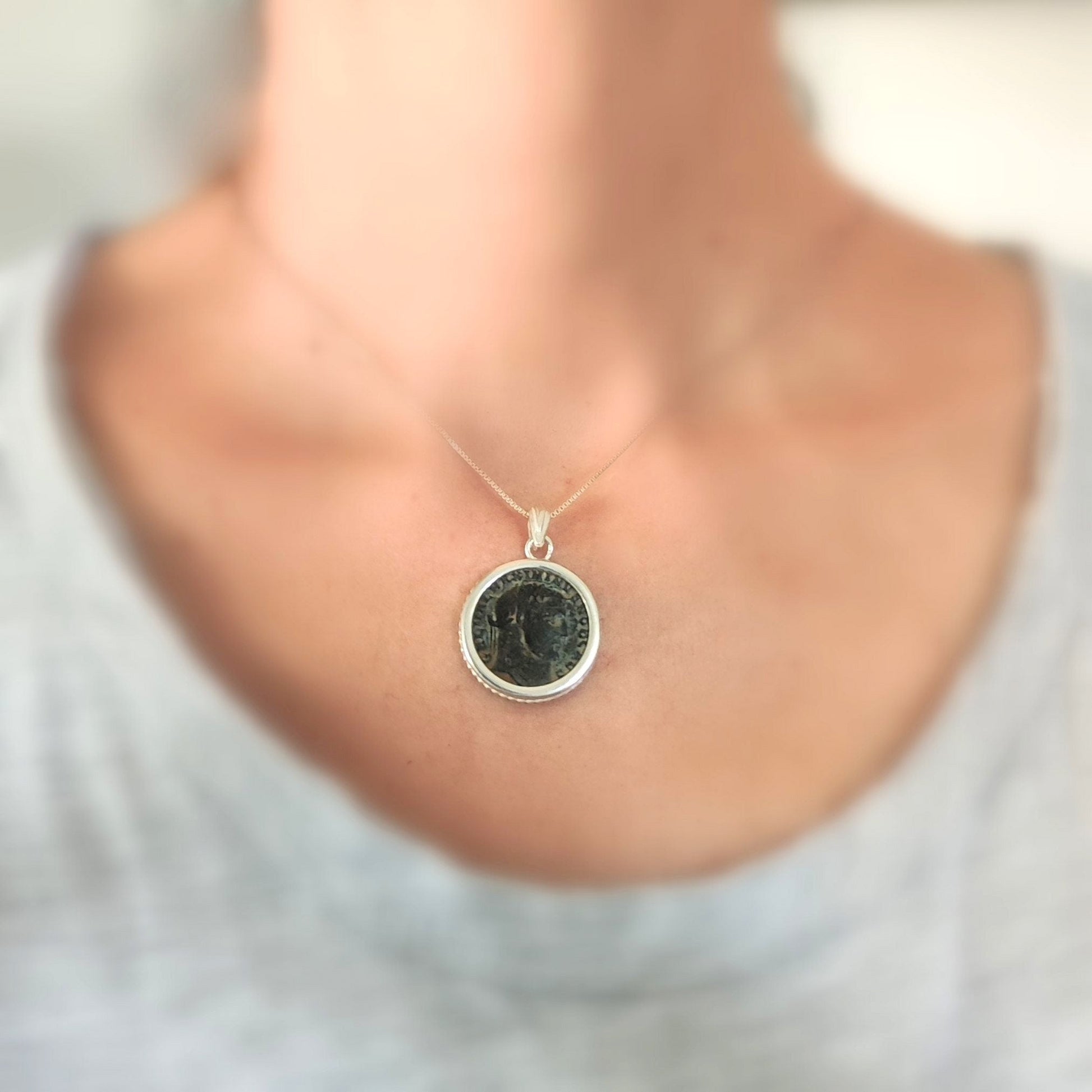 Ancient Roman Coin Necklace: Emperor Galerius, Sterling Silver Medallion Barr Designs