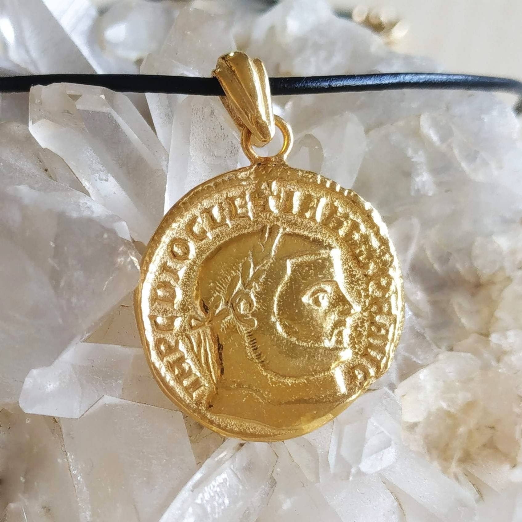 Gold Plated Diocletian Coin Necklace: Sterling Silver Replica Medallion Barr Designs