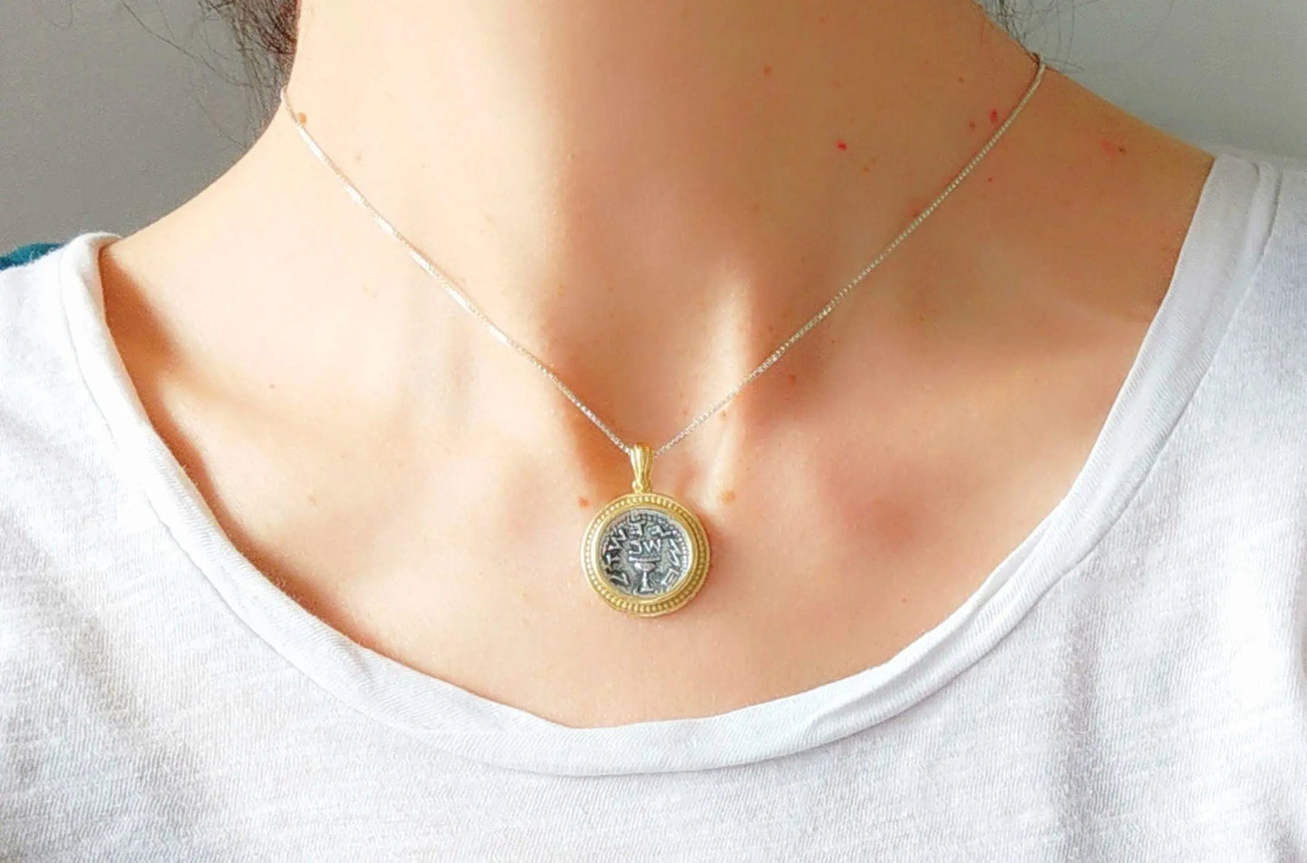 Jewish Half Shekel Coin Replica Necklace: Gold Plated Judaica Pendant Barr Designs