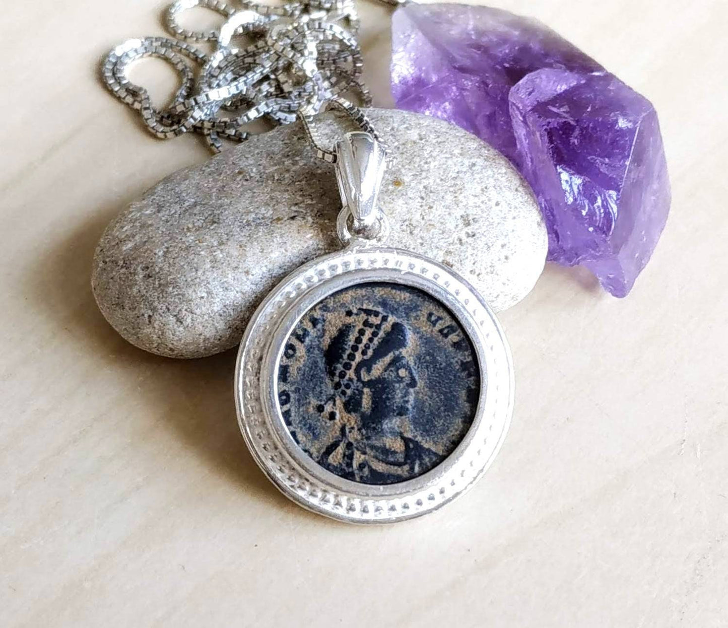 Ancient Roman Emperor Honorius Coin Necklace, Early Christian Theodosius Coin Pendant, Vintage Gift Barr Designs