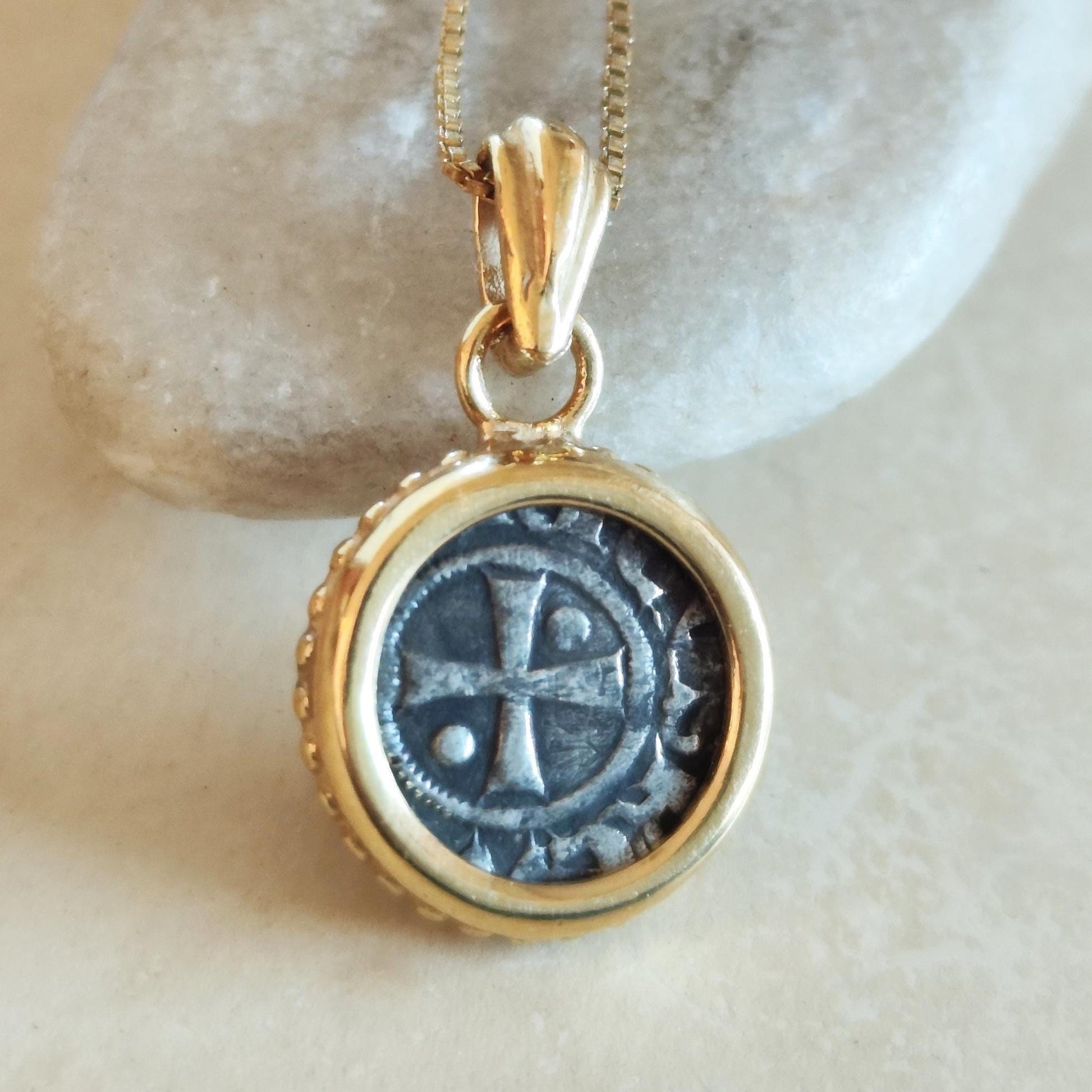 Crusader Kingdom Jerusalem Coin Pendant: Medieval 12th Century Silver Denarius Small Medallion Barr Designs