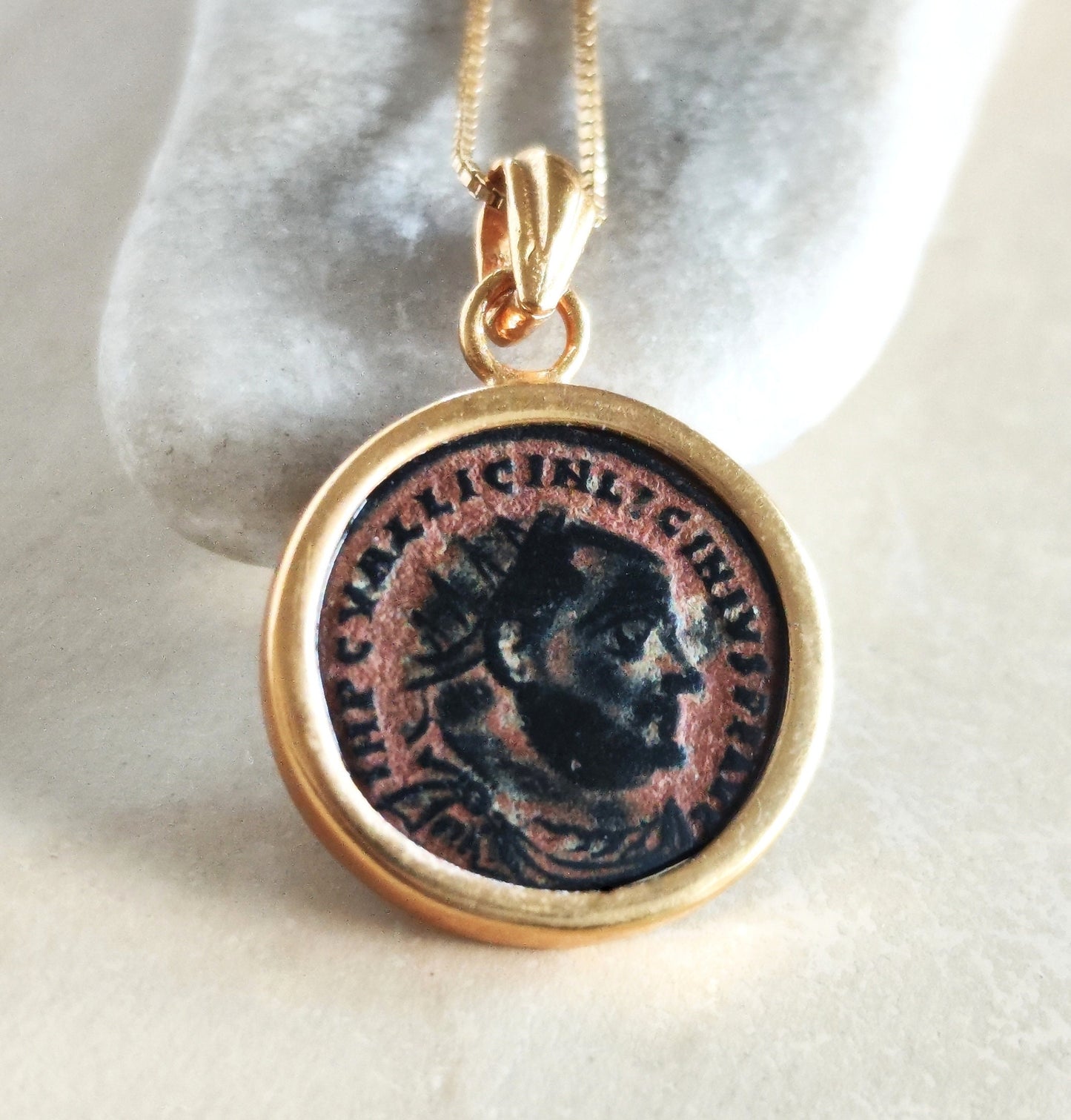 Certified Antique Roman Coin Necklace, Genuine Emperor Licinius Gold Plated medallion, Women Unisex Ancient Coin Jewelry, vintage Necklace