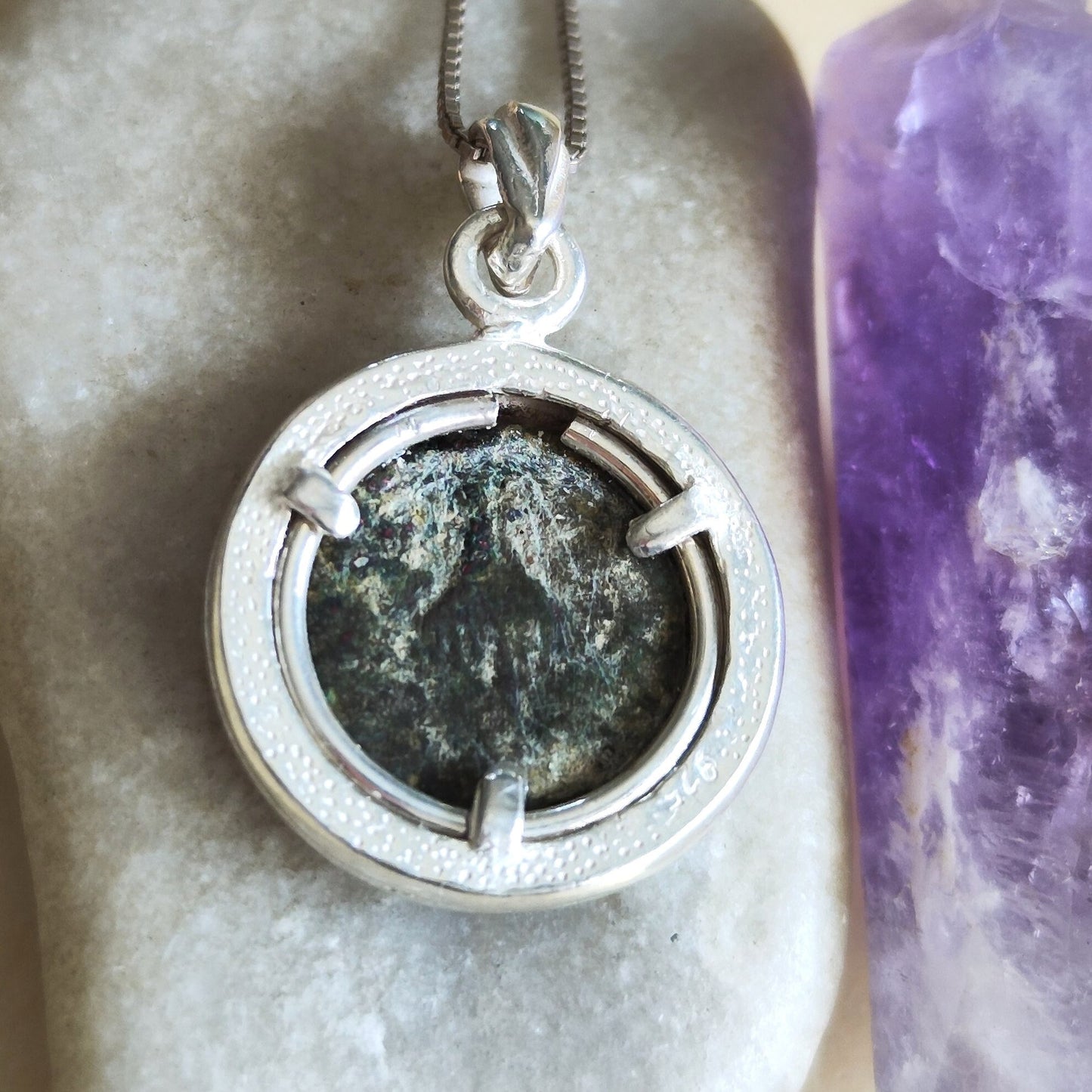 Genuine Ancient Jewish Coin Silver Necklace, Herod Agrippa Coin Pendant, Roman Coin Medallion, Wheat branch Coin, vintage style gift idea