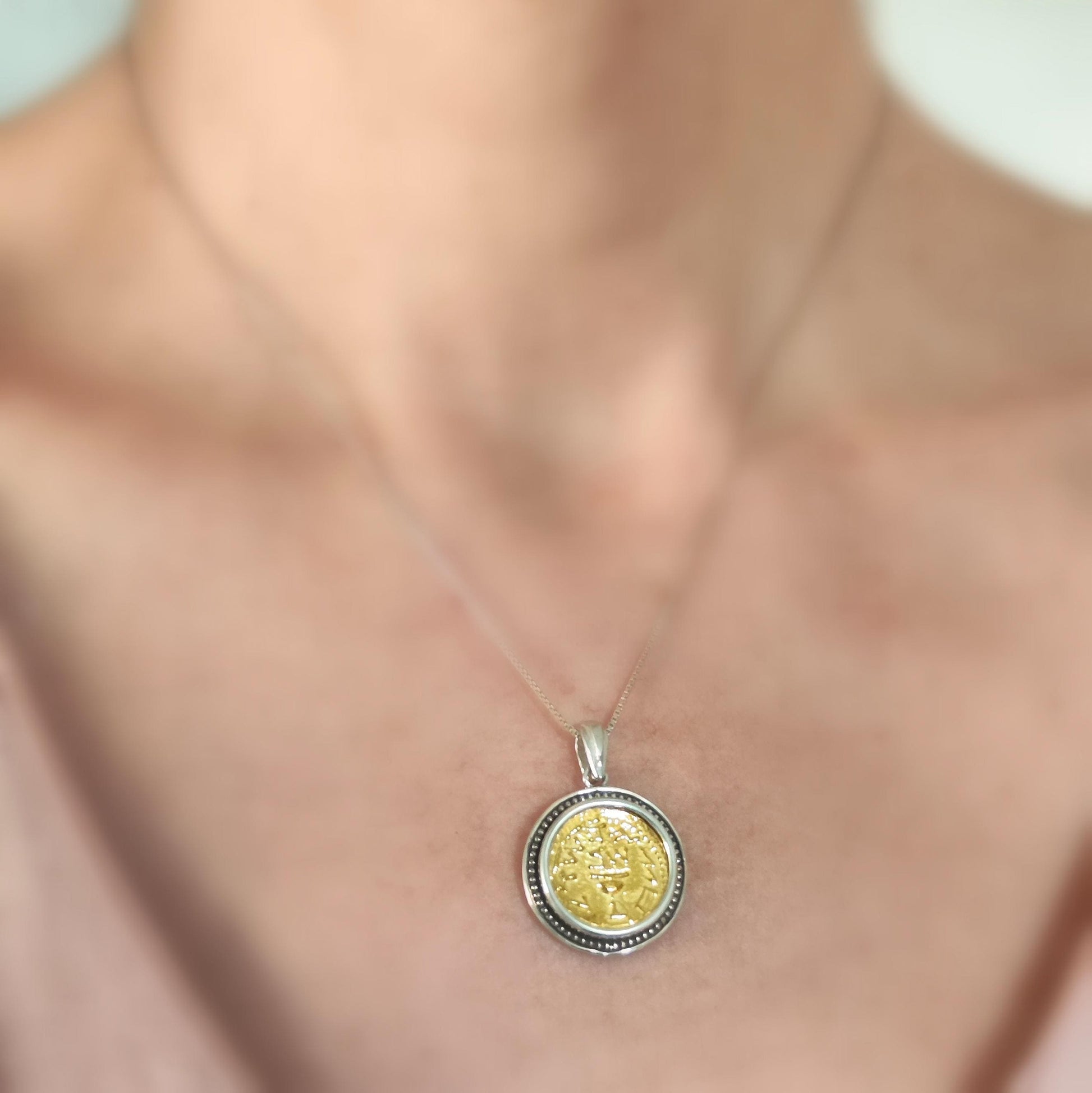 Jewish Revolt Half Shekel Replica Coin Pendant: Gold Plated Sterling Silver Necklace Barr Designs