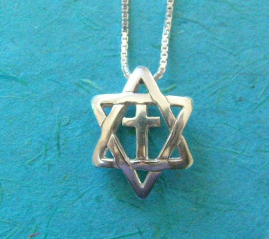 Sterling Silver Star of David with Cross Pendant: Messianic Interfaith Necklace Barr Designs