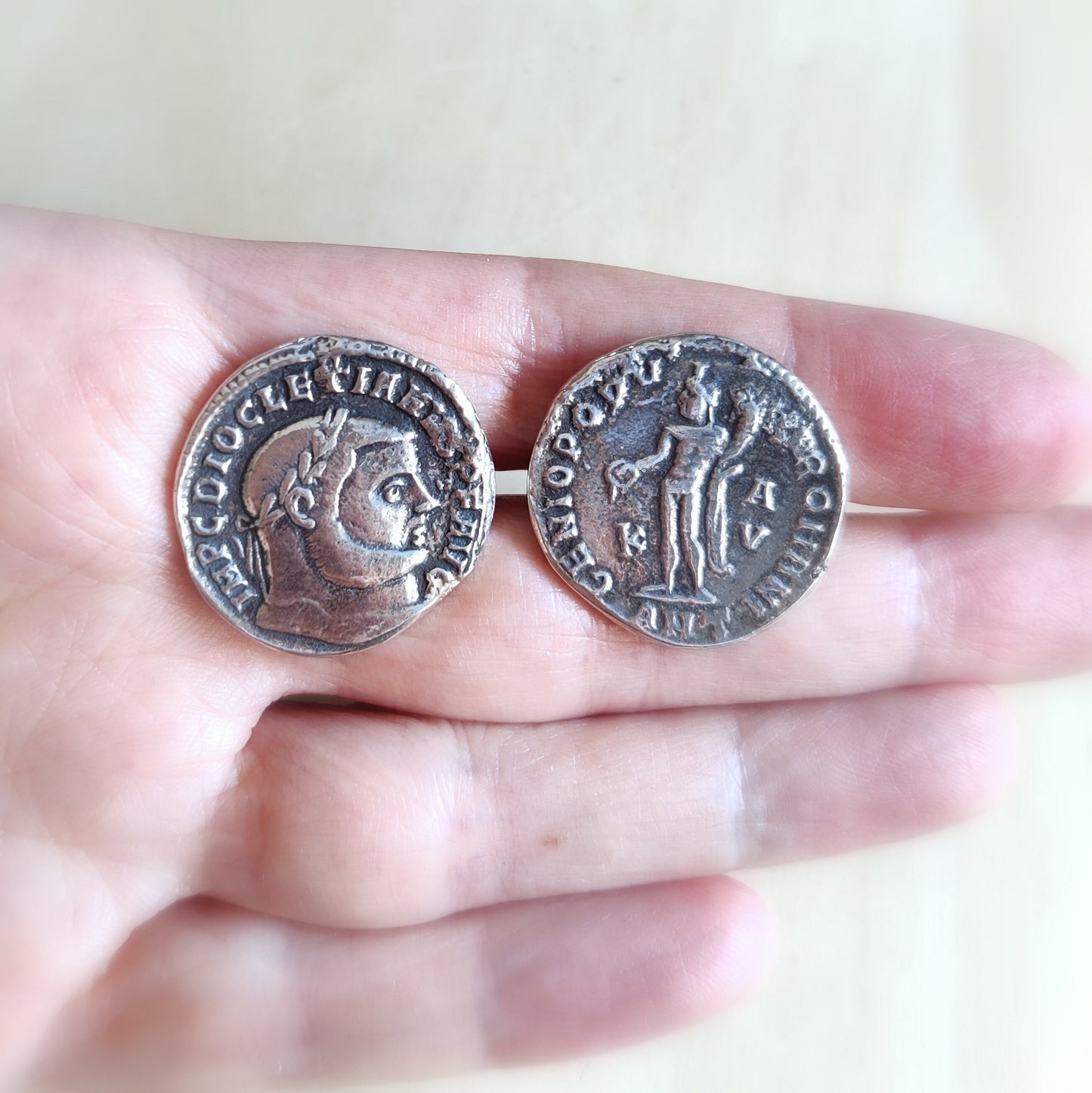 Roman Coin Silver Cufflinks , Emperor Diocletian Replica Coin Cufflinks, Jewelry Gift Idea For men, History Buff Cufflinks
