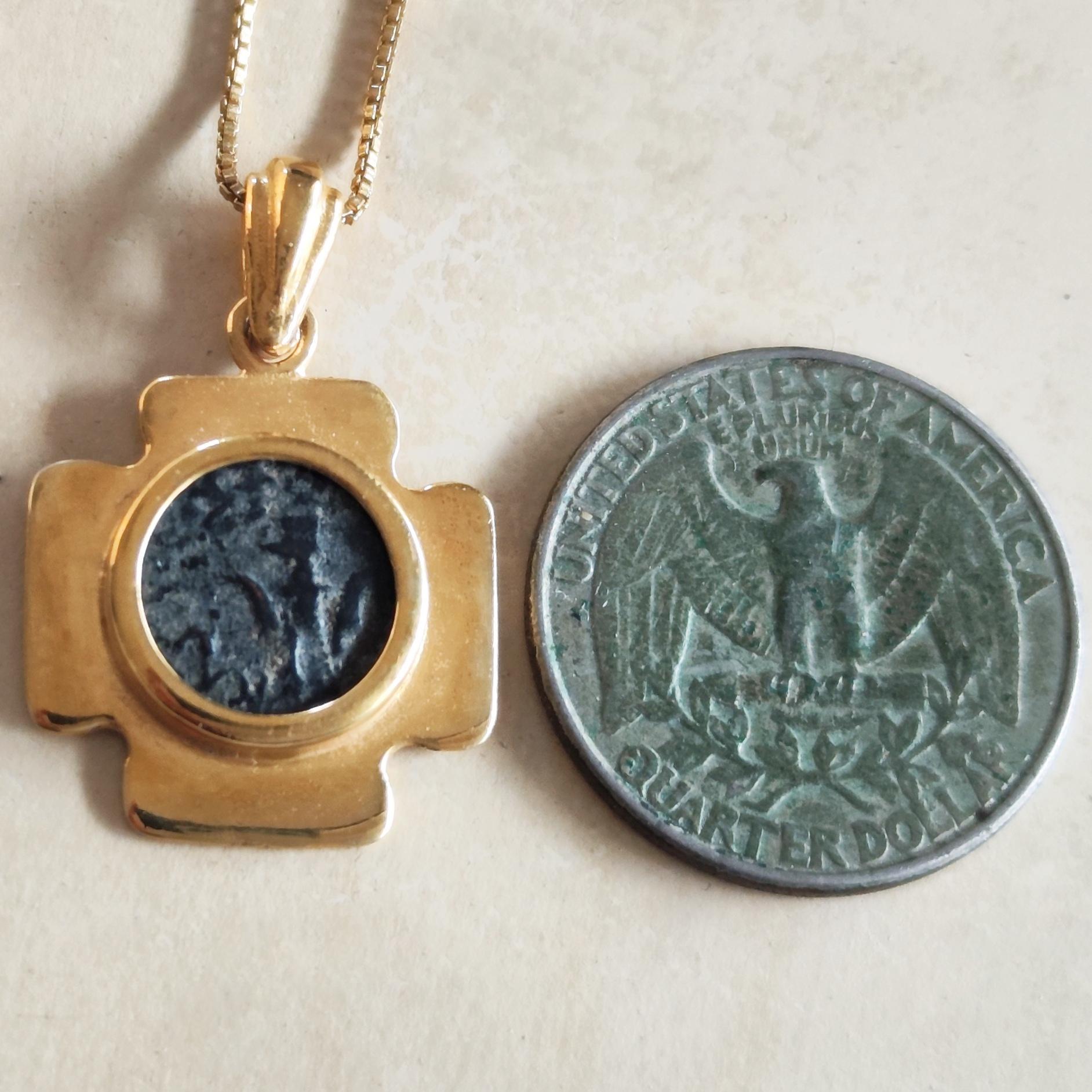 Antique Widow's Mite Coin Necklace: Jerusalem Cross, 18K Gold Plated Sterling Silver Barr Designs