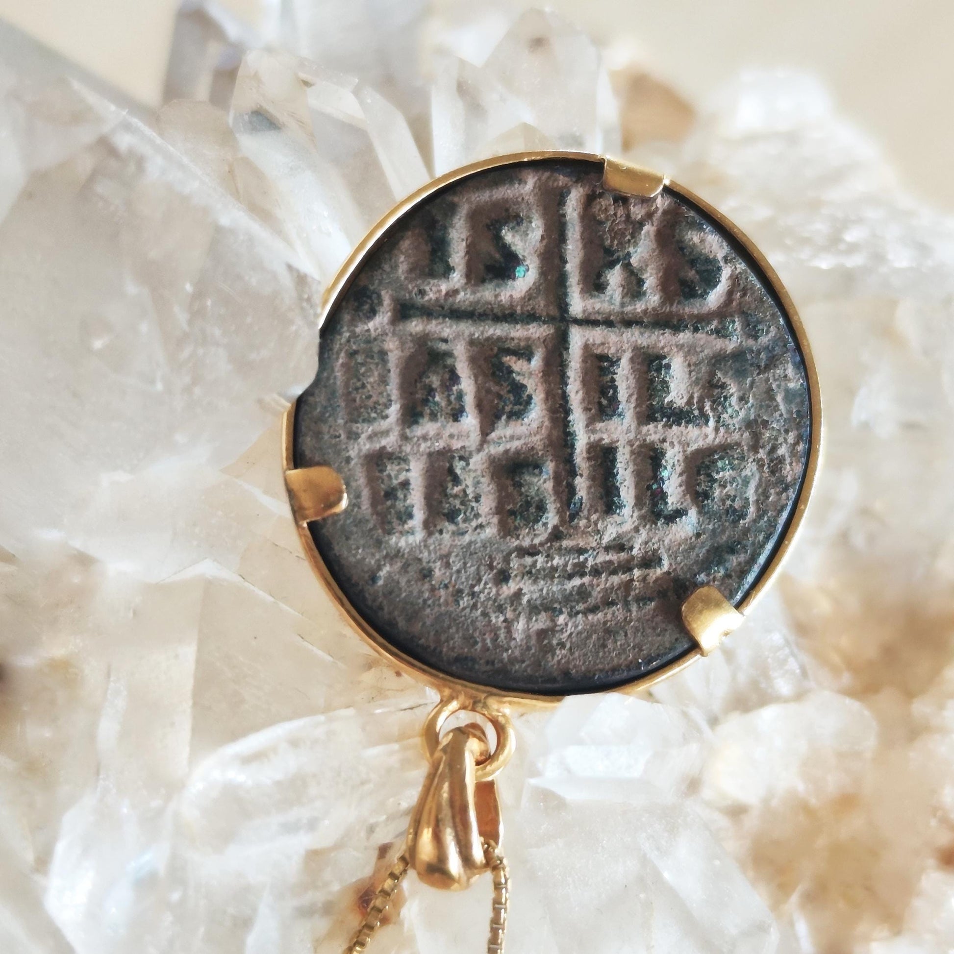 Jesus Christ Coin Pendant: Antique Byzantine Bronze Follis, Gold Plated Medallion Barr Designs