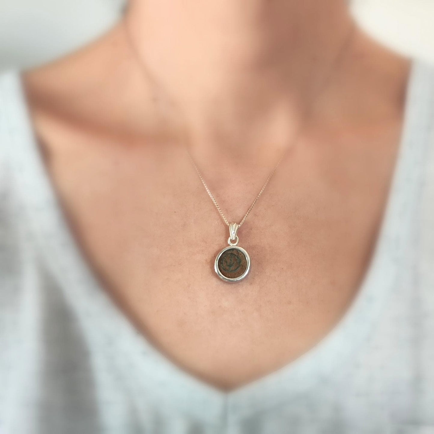 Christian Artifact Silver Pendant for Men, Ancient Judean Widow’s Mite Necklace, Jesus Poor Widow Story Jewelry