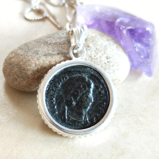 Roman Empress Helena Ancient coin Medallion, Christian St. Helen mother of Constantine the Great Silver Pendant