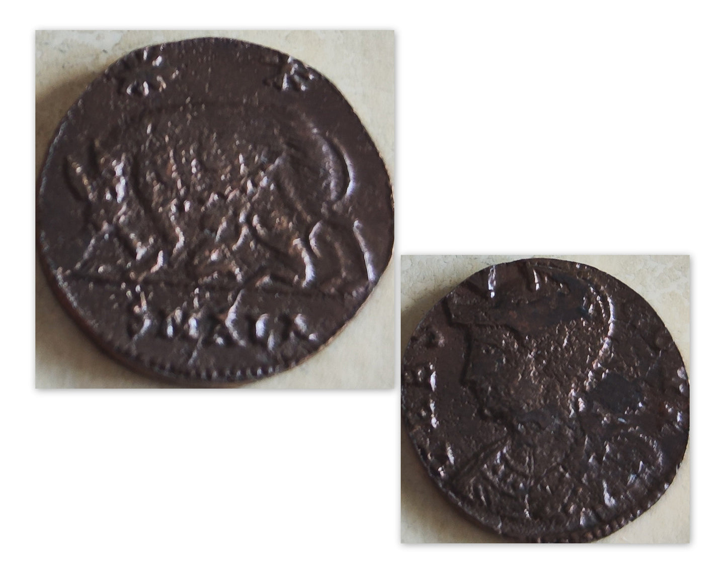 Antique Constantine She Wolf Coin Necklace, Ancient Roman Romulus & Remus Small Bronze Coin Pendant, Vintage Silver Medallion gift for him