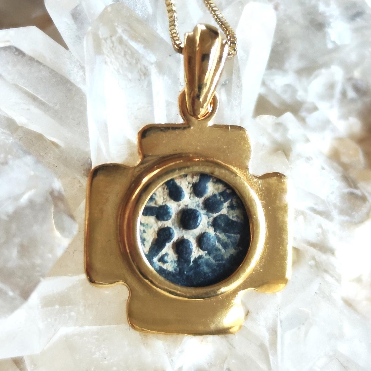 Authentic Widow's Mite Coin Cross Necklace, Jerusalem Cross Gold Plated Pendant, Christian Jewelry, Antique Coin Necklace, Jesus Coin Gift