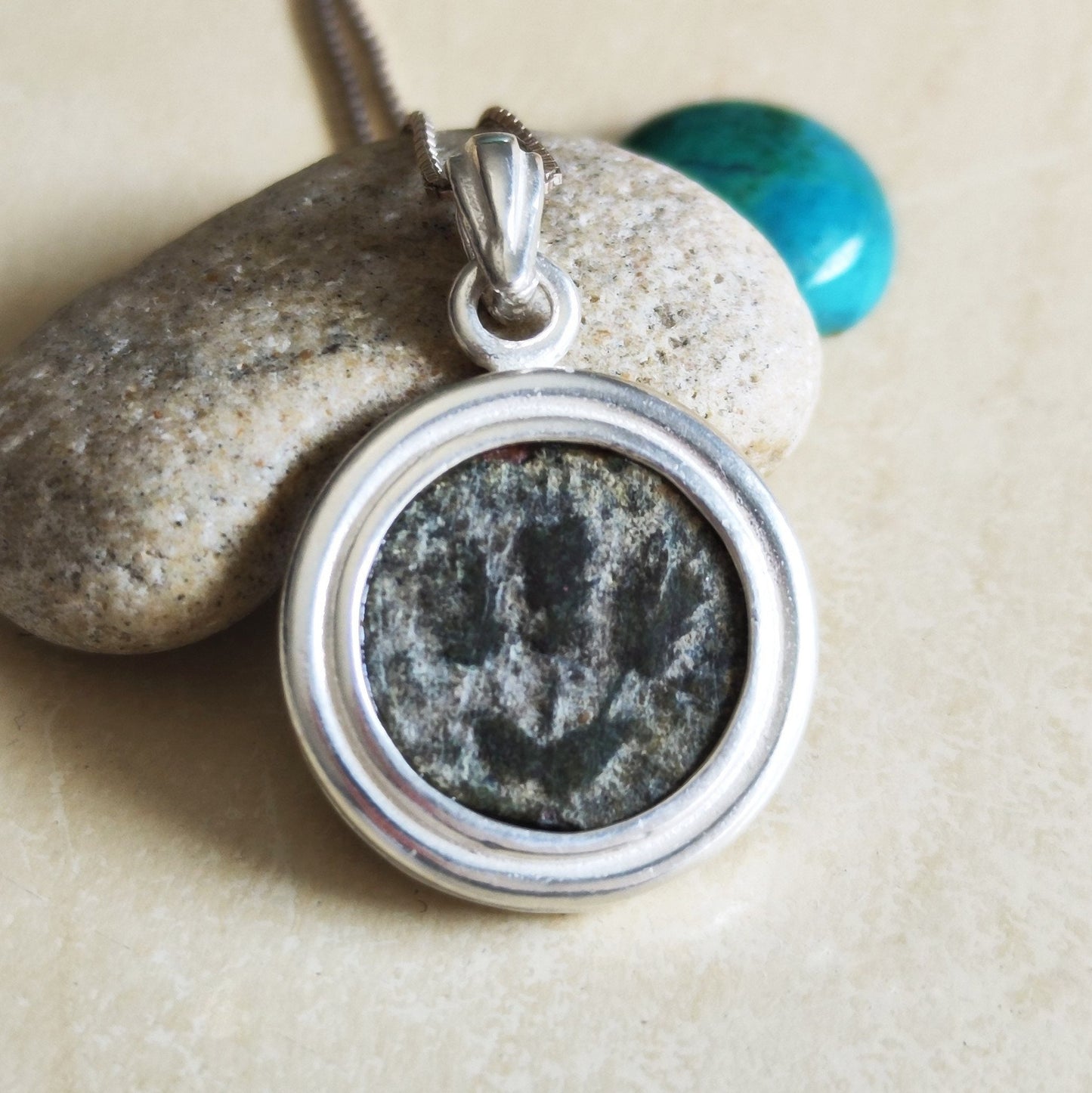 Genuine Ancient Jewish Coin Silver Necklace, Herod Agrippa Coin Pendant, Roman Coin Medallion, Wheat branch Coin, vintage style gift idea