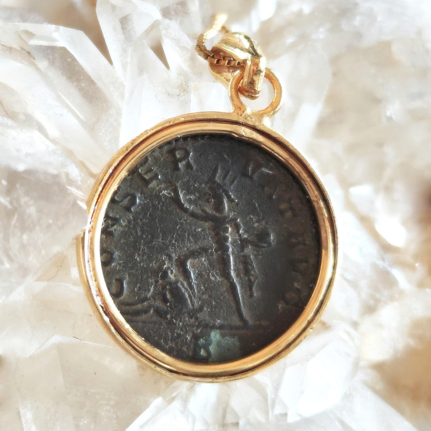 Antique Roman Aurelian Coin Pendant, Authentic Roman Coin Necklace, Real Ancient Coin Necklace, Gold Plated Vintage Pendant