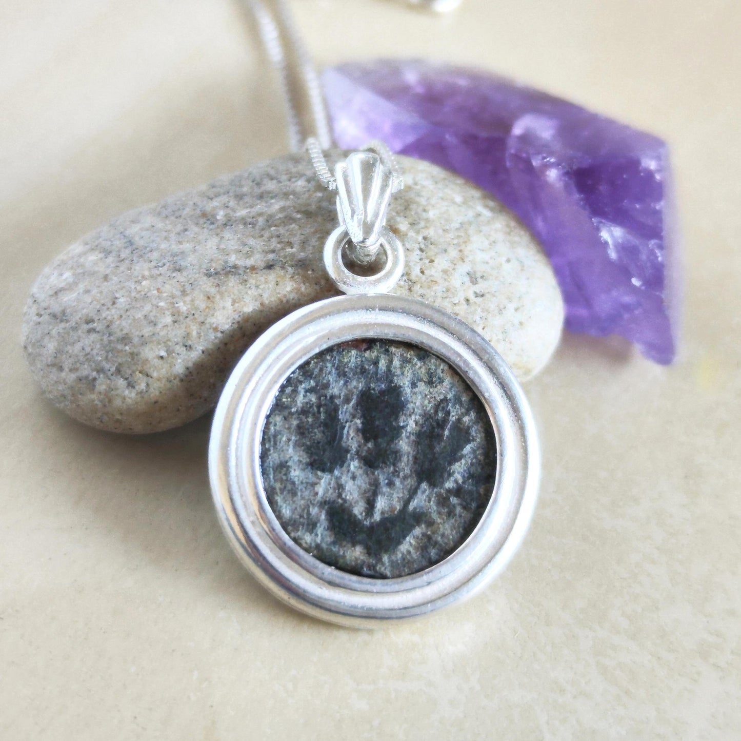 Genuine Ancient Jewish Coin Silver Necklace, Herod Agrippa Coin Pendant, Roman Coin Medallion, Wheat branch Coin, vintage style gift idea
