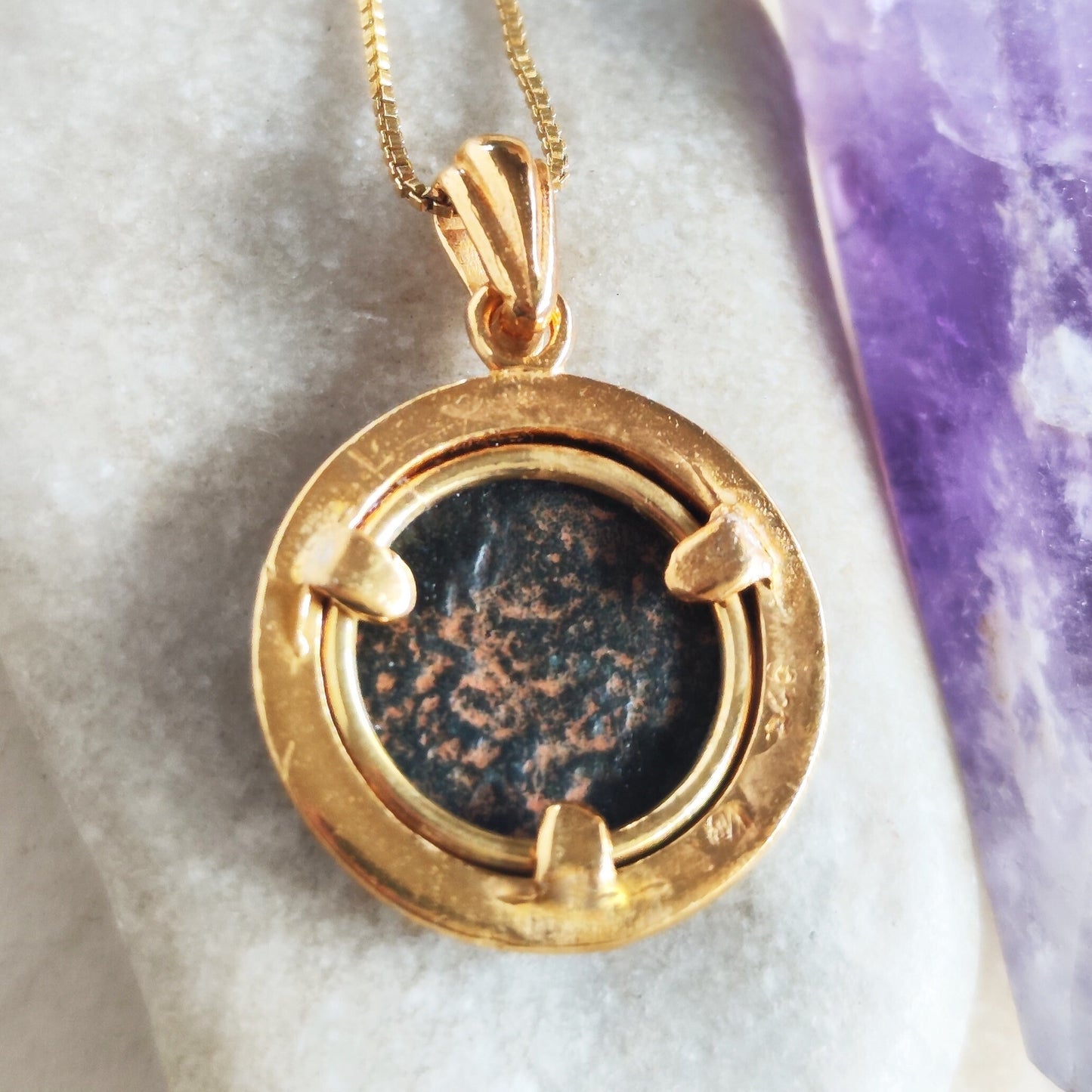 Ancient Masada Coin necklace, First Jewish Revolt Real Bronze Prutah Pendant, Jerusalem Second Temple coin, Roman Amphora Grape Leaf