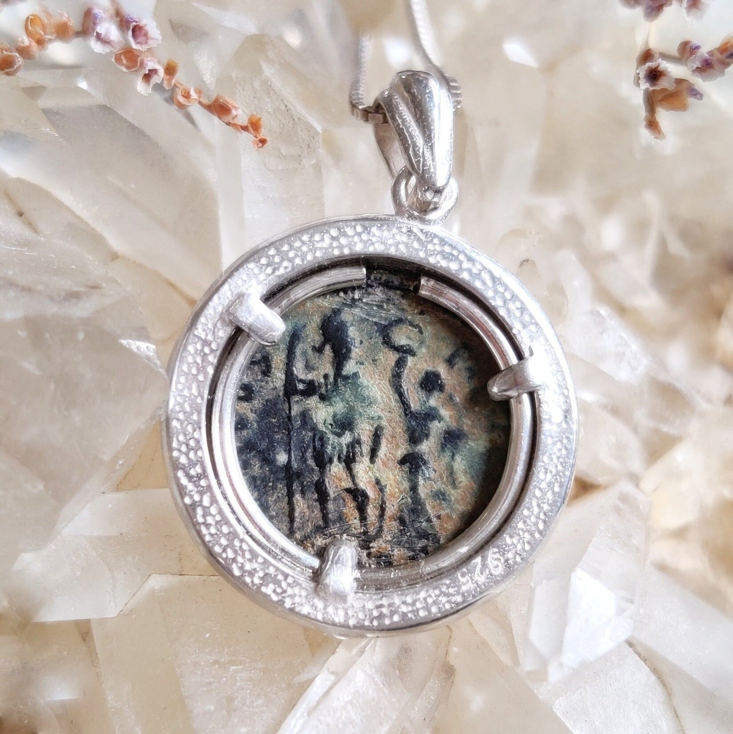 Certified Antique Roman Coin of Emperor Honorius set in Silver Pendant, Constantine Coin Medallion, Christian Vintage gift