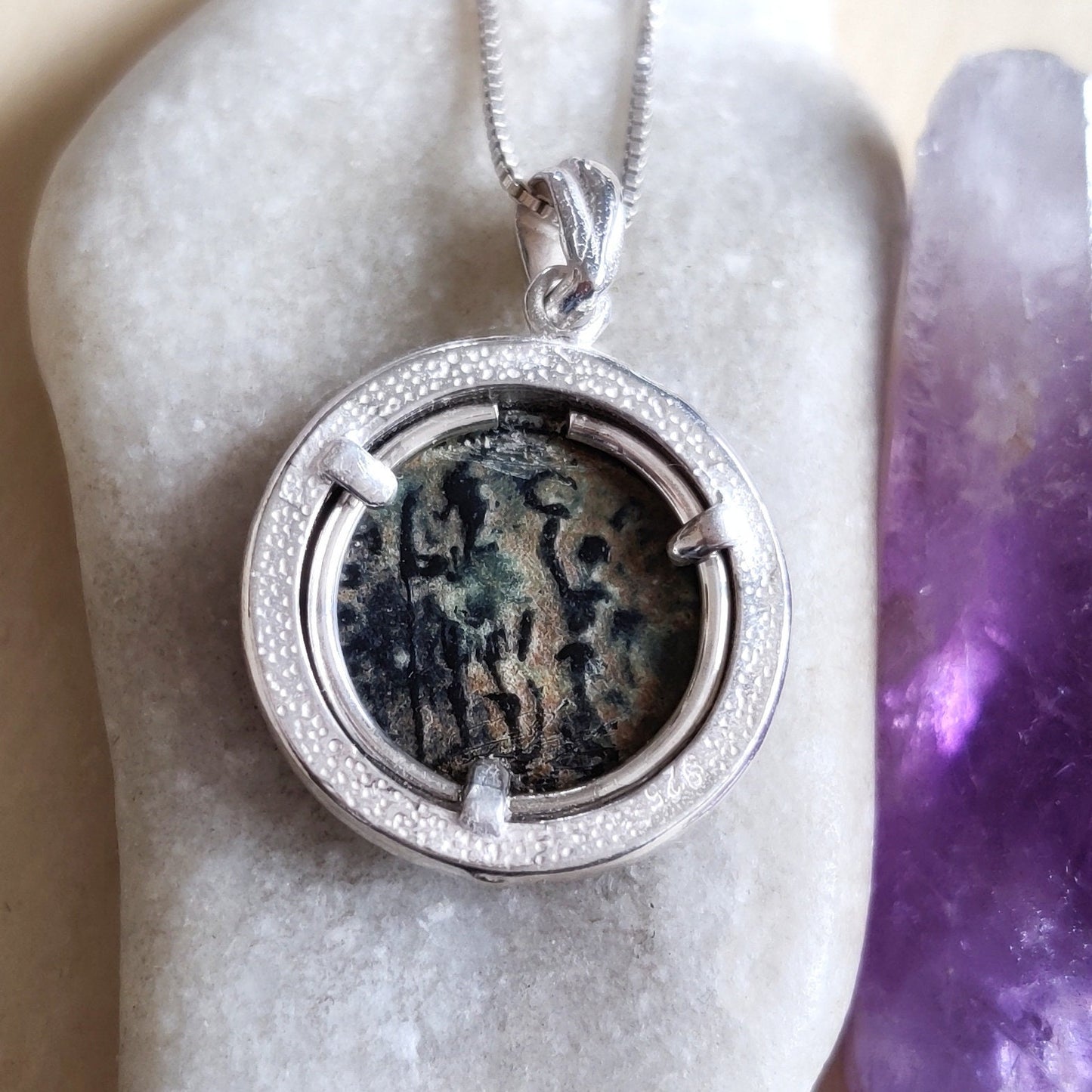 Certified Antique Roman Coin of Emperor Honorius set in Silver Pendant, Constantine Coin Medallion, Christian Vintage gift