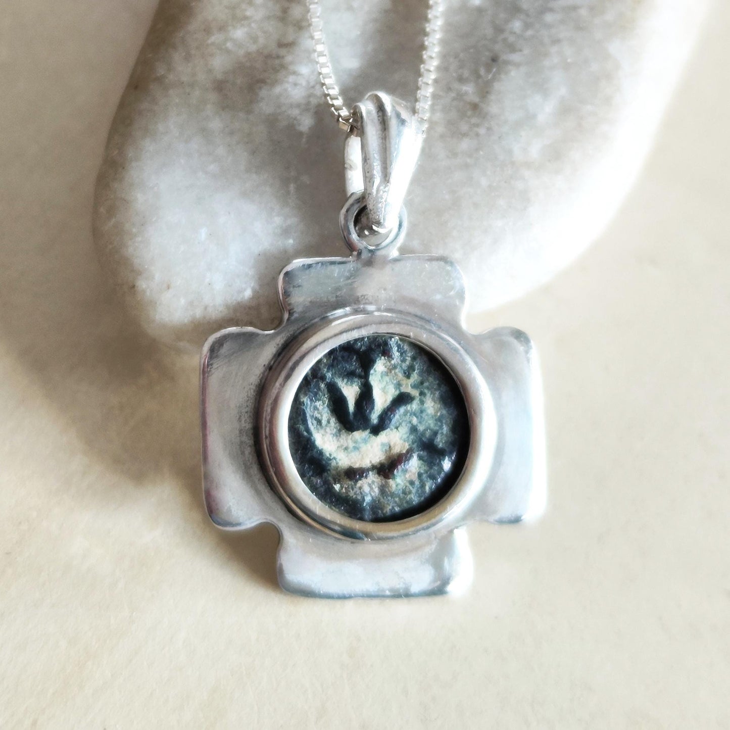 Ancient Widow's Mite Coin Cross Pendant, Jesus Cross silver Medallion, Christian Men Jewelry, Antique Cross Coin Necklace, Christ Coin Gift