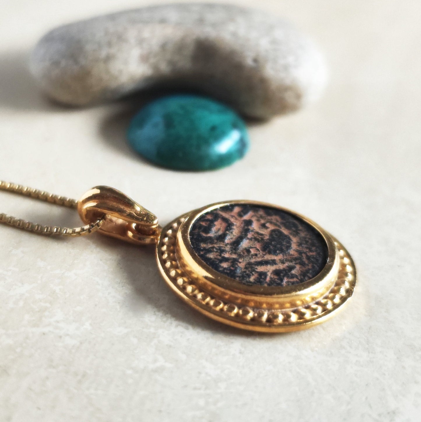 Ancient Masada Coin necklace, First Jewish Revolt Real Bronze Prutah Pendant, Jerusalem Second Temple coin, Roman Amphora Grape Leaf