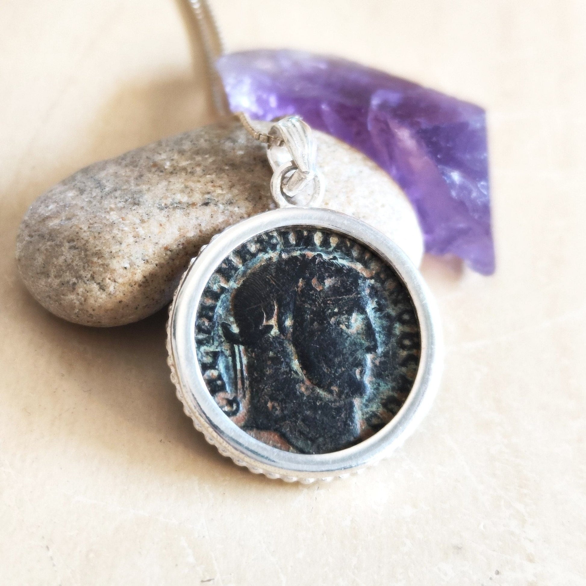 Ancient Roman Coin Necklace: Emperor Galerius, Sterling Silver Medallion Barr Designs