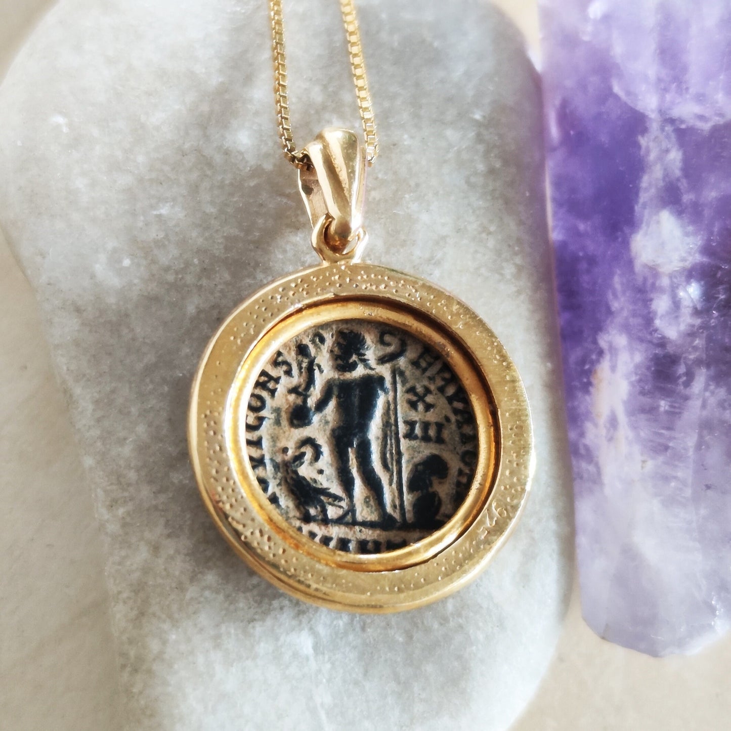 Constantine the Great Coin Pendant, Roman Emperor Christian Necklace, Ancient Coin Gold Plated Medallion, Antique Christian Unisex Gift