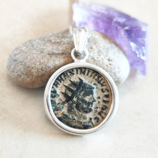 Genuine Roman Coin Pendant for Men, Silver Medallion Necklace of Emperor Maximianus, Ancient Coin Gift Idea, Roman Empire Statement Necklace
