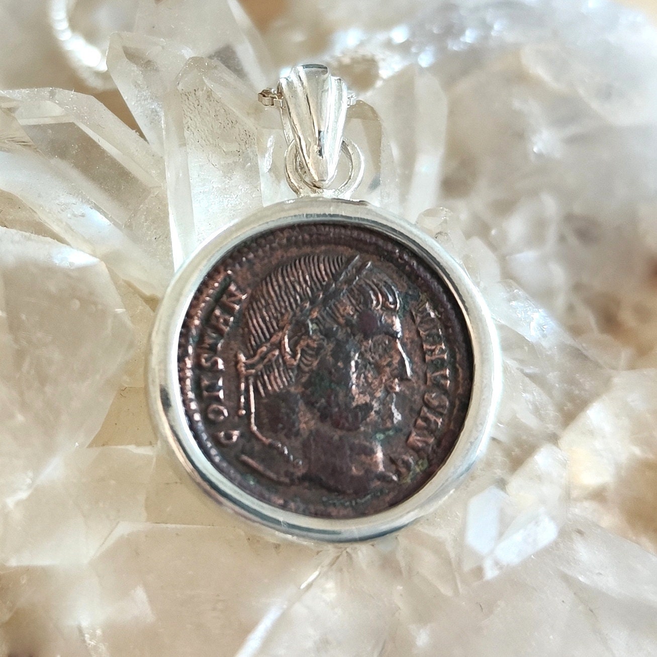 Constantine the Great Silver Pendant, Christian Coin Necklace, Roman Coin Medallion, Ancient Coin Necklace, Antique Coin Vintage Gift