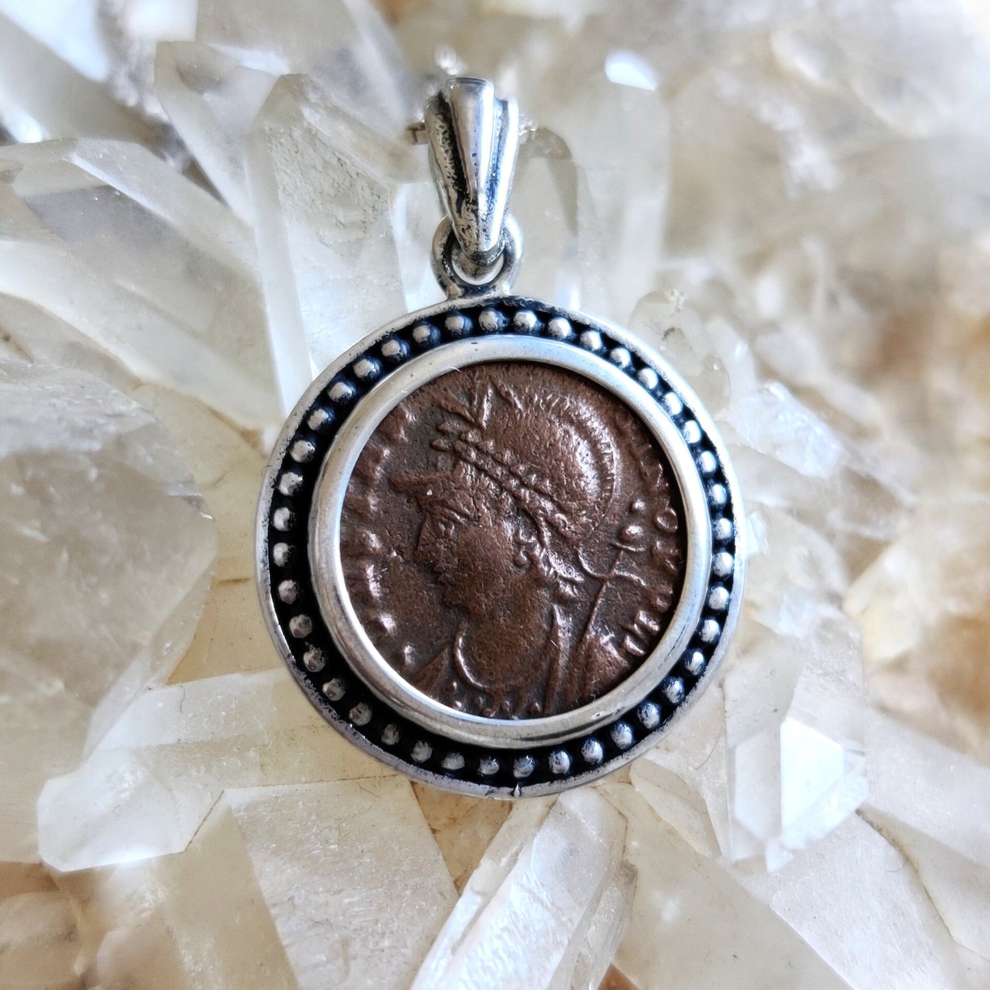 Genuine Certified Roman Coin Silver Necklace of Emperor Constantius, ancient bronze coin pendant, men gift, vintage style unisex Medallion
