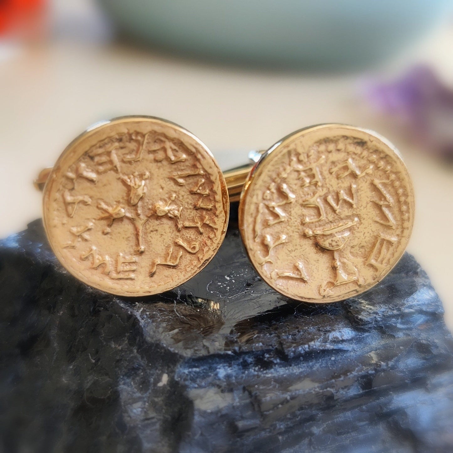 Ancient Jewish Revolt coin cufflinks, Half Shekel Temple Tribute Replica coin, Judea Coin Cufflinks, Jewish Men Gift Idea, Israeli jewelry