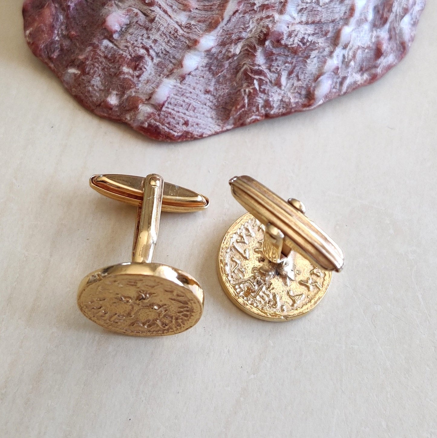 Gold Plated Half Shekel Coin Cufflinks: Jewish Revolt Replica Barr Designs