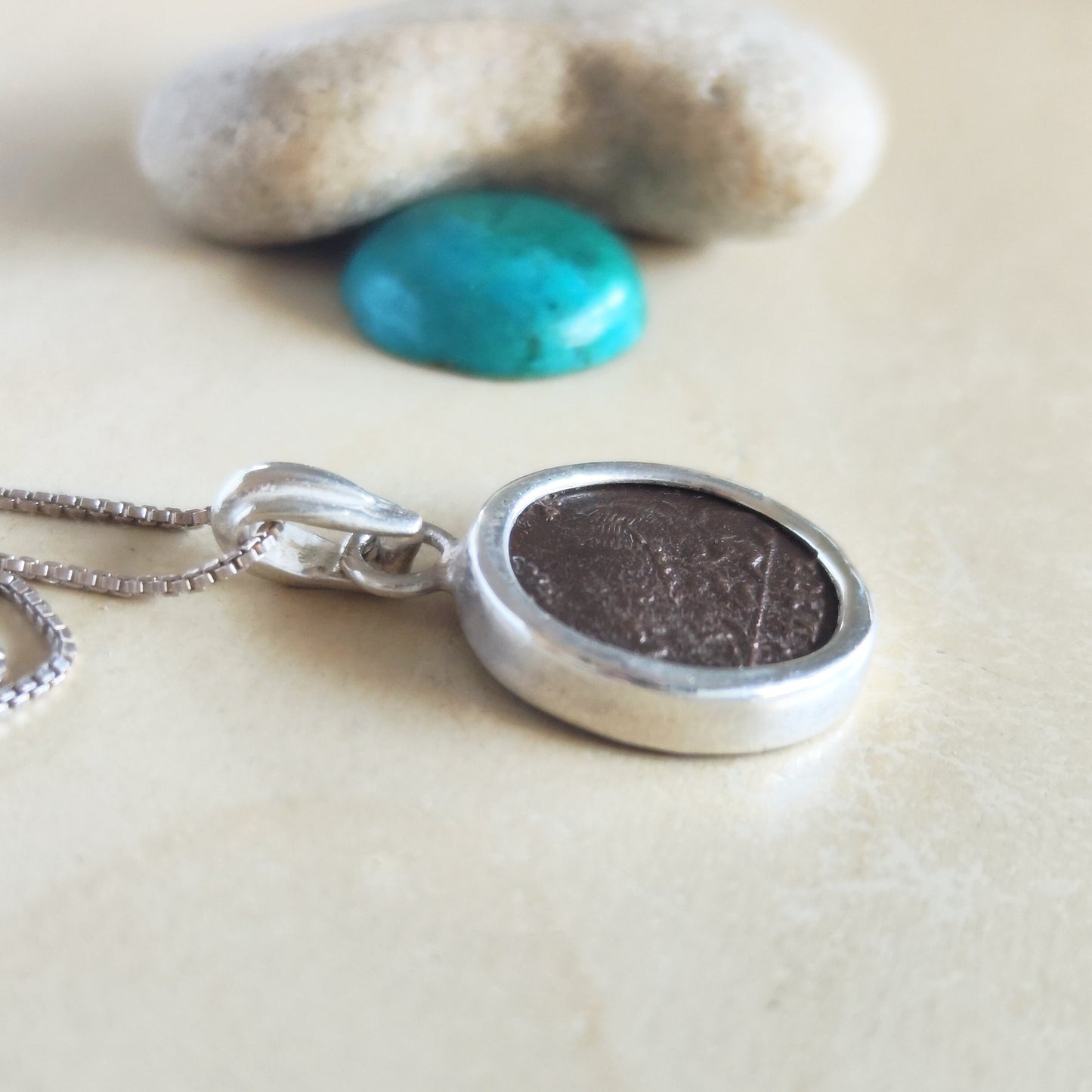 Antique Constantine She Wolf Coin Necklace, Ancient Roman Romulus & Remus Small Bronze Coin Pendant, Vintage Silver Medallion gift for him