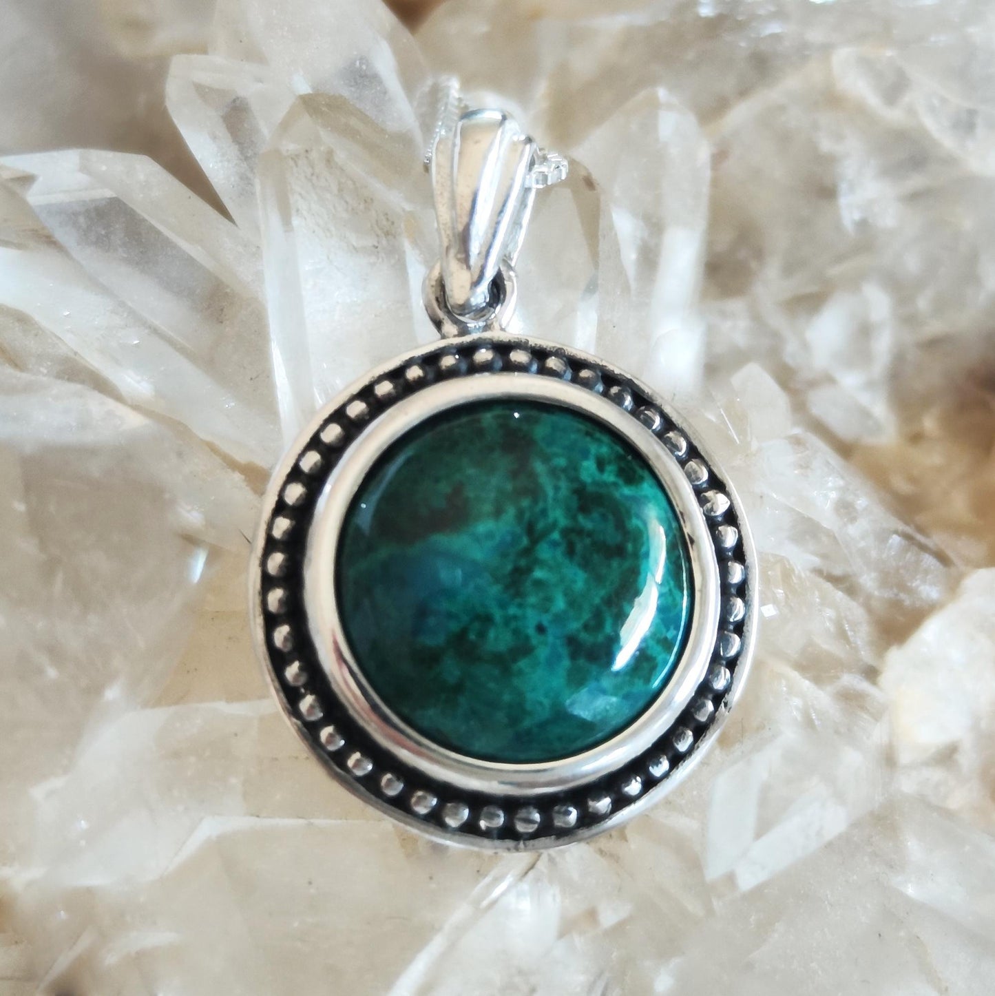 Multicolor Eilat Stone Silver Pendant, Turquoise Green gemstone jewelry, Round cabochon Blue necklace, Israeli jewelry, King Solomon Stone