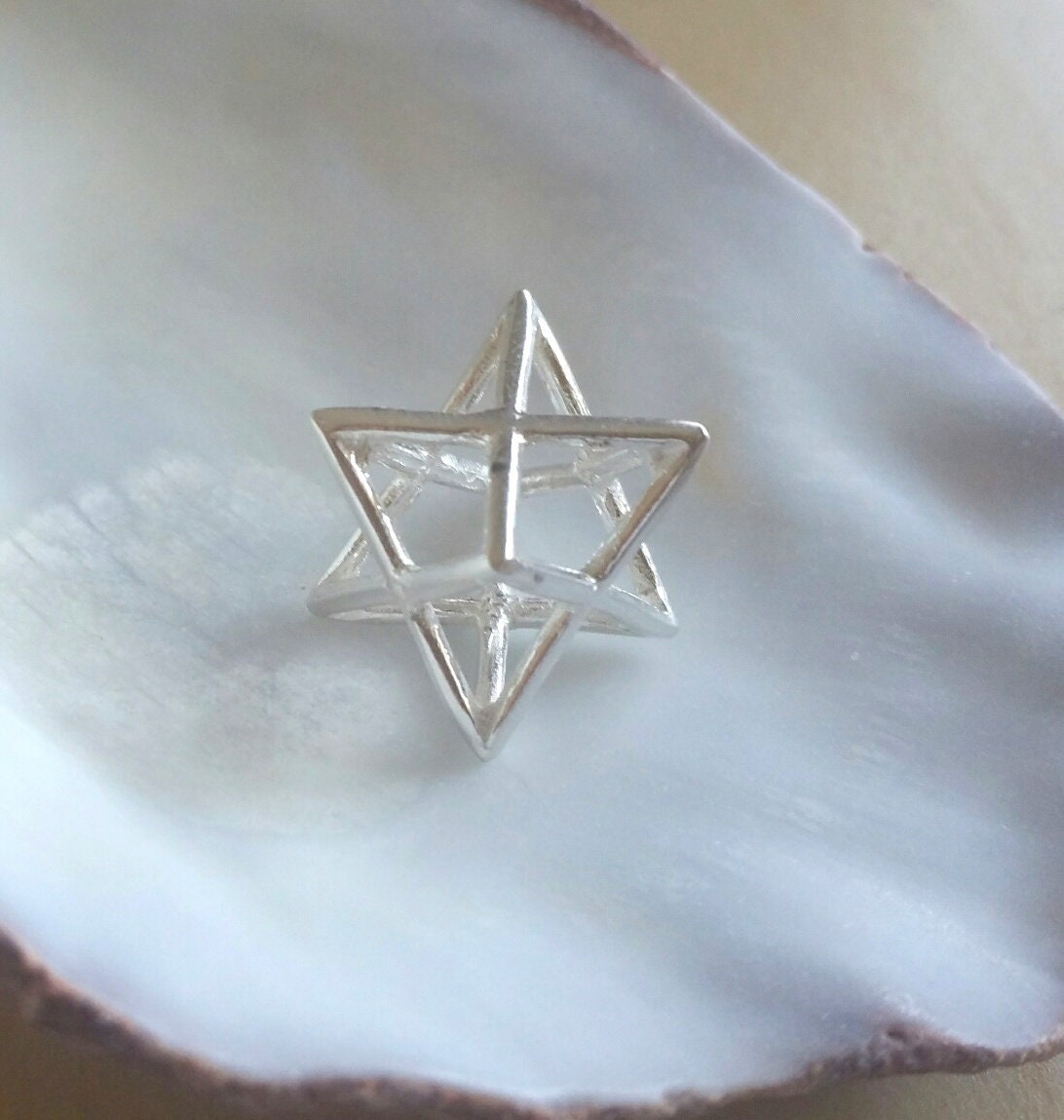 Merkaba charm necklace, sterling silver Star tetrahedron, unisex necklace, mer ka ba for meditation, new age jewelry, merkaba pendant