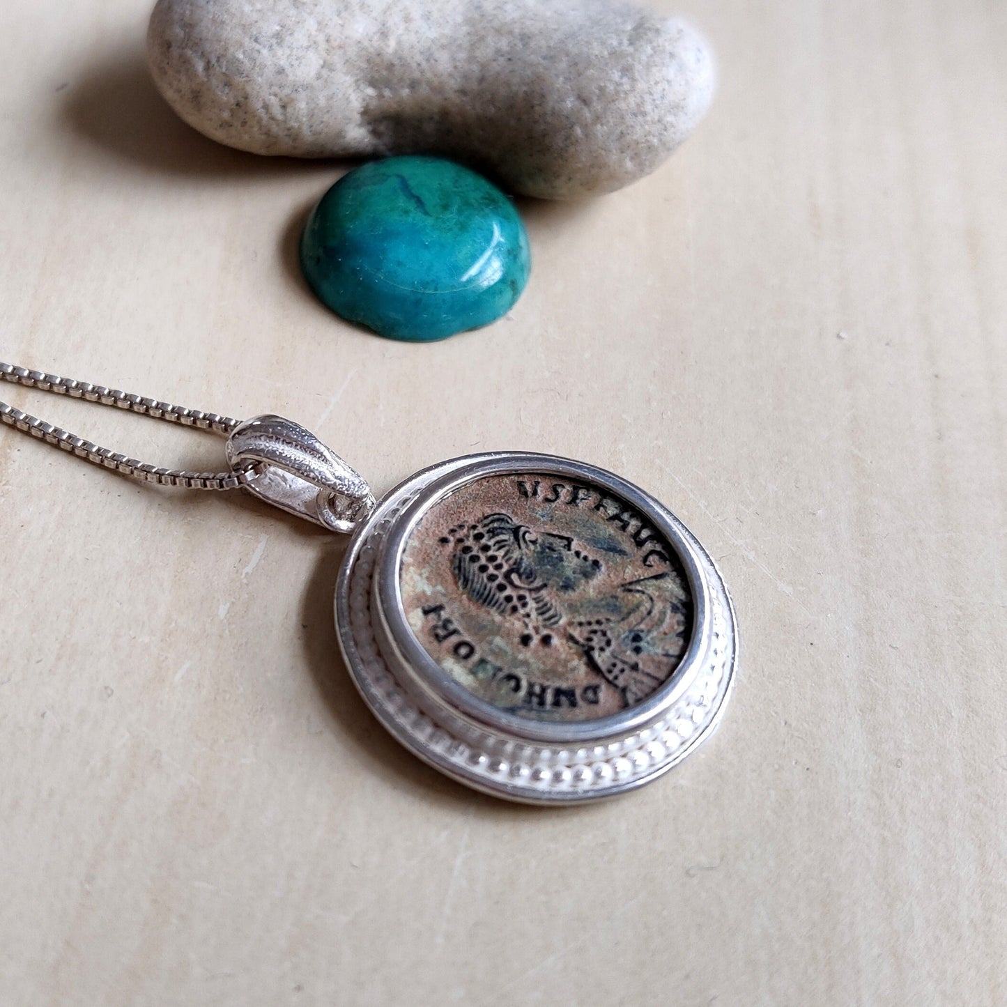 Certified Antique Roman Coin of Emperor Honorius set in Silver Pendant, Constantine Coin Medallion, Christian Vintage gift