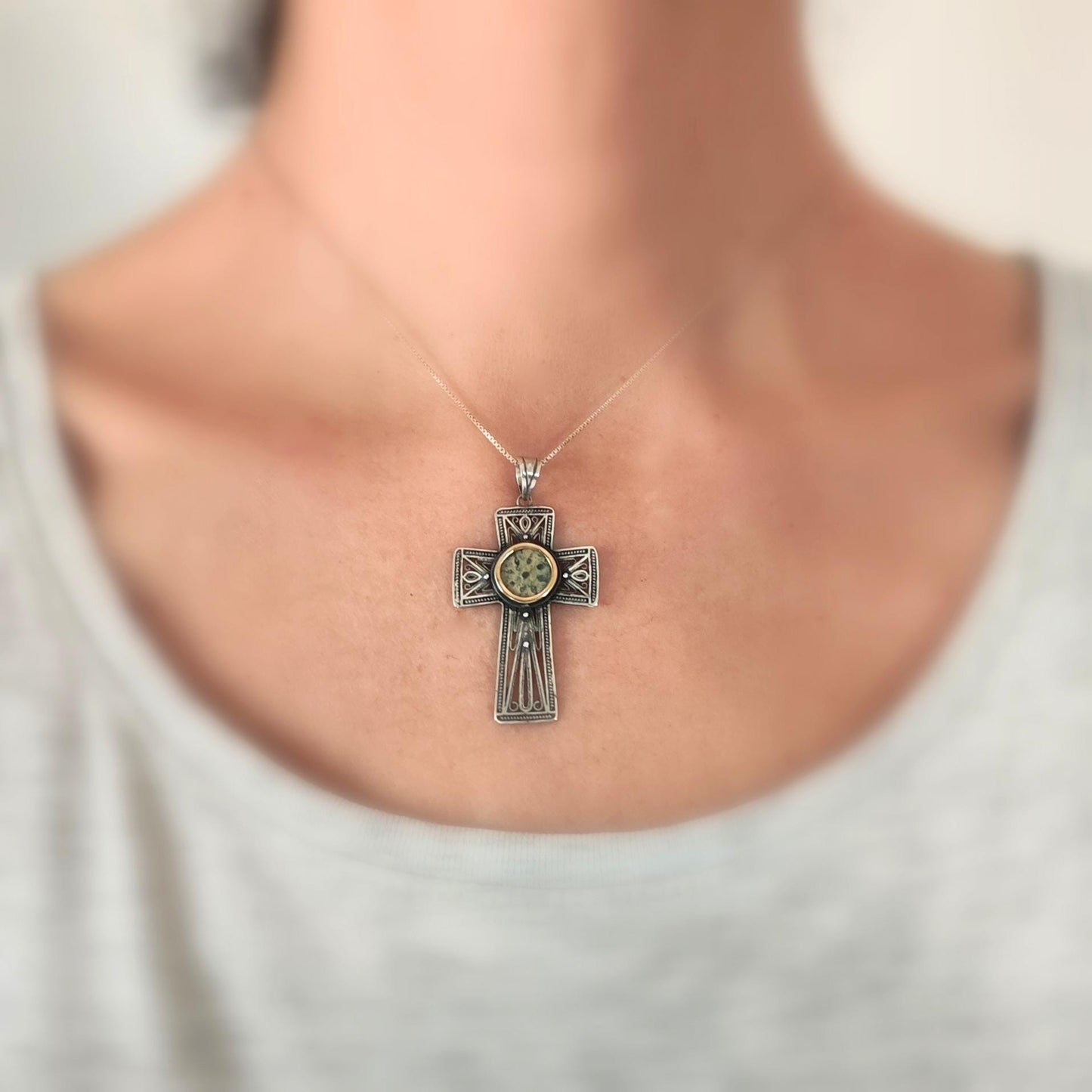 Widow Mite Coin Filigree Cross Silver Pendant, Vintage Style Large Christian Necklace, Antique Jesus Coin Gift