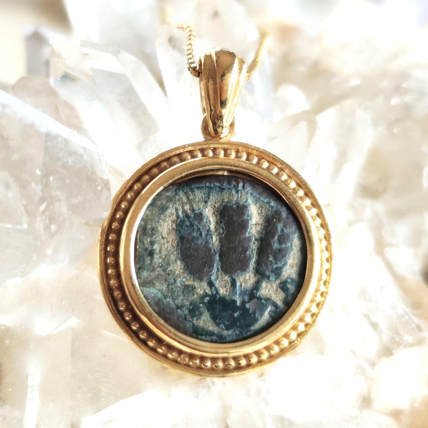 Ancient Roman Coin Gold Plated Necklace, King Herod Agrippa Bronze Coin, Vintage Coin Medallion, Jewish Judea Pendant, Women Coin Necklace