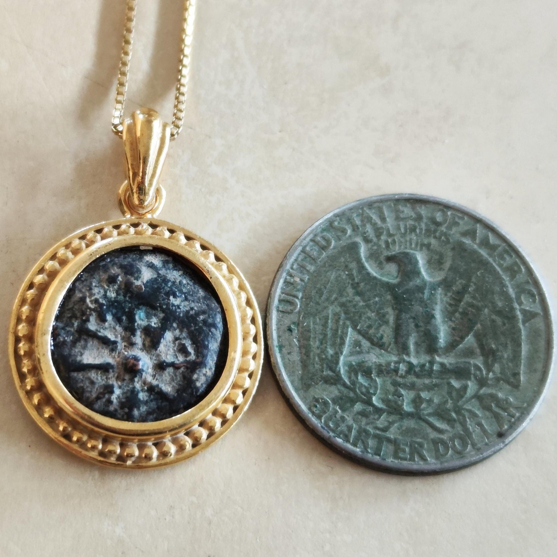 Authentic Widow's Mite Coin Necklace: Large Christian Biblical Medallion, Gold Plated Barr Designs
