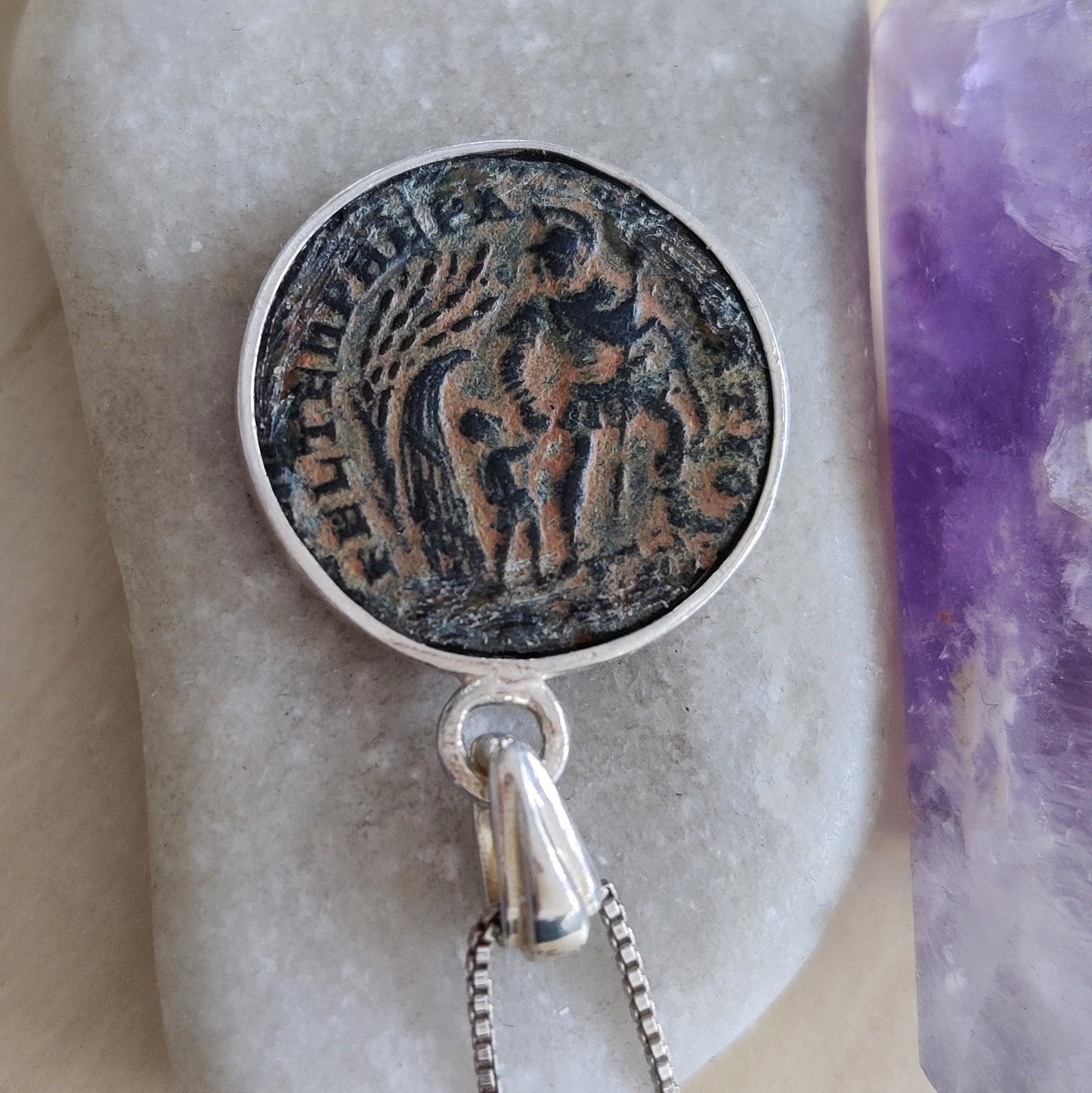 Authentic Roman coin necklace, Antique Constantine son bronze follis silver medallion, men women pendant, Ancient jewelry, unisex gift idea