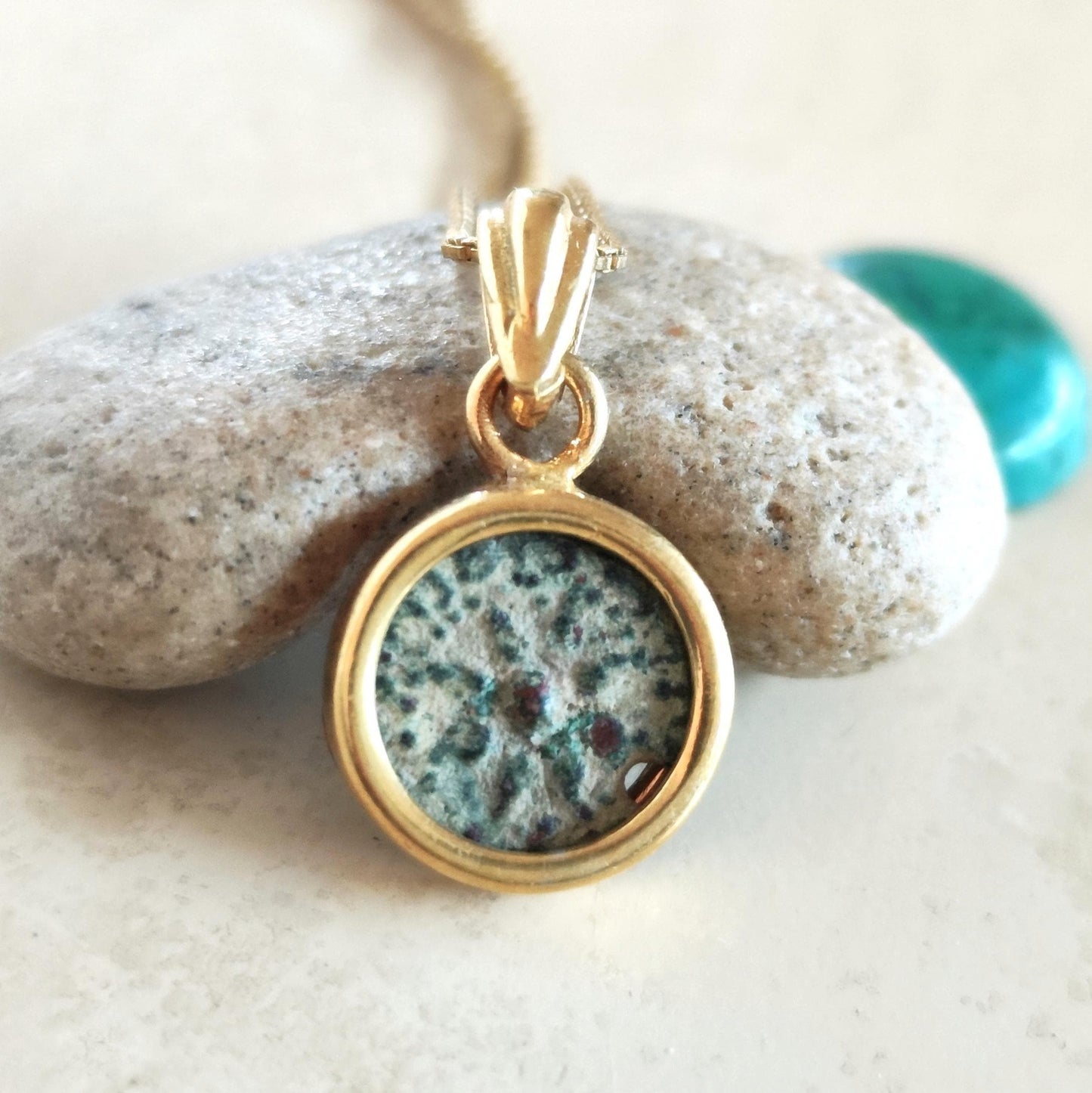 Christian Widow's Mite Coin Dainty Pendant, Antique Bible Coin Small Necklace, Gold Plated Charm Barr Designs