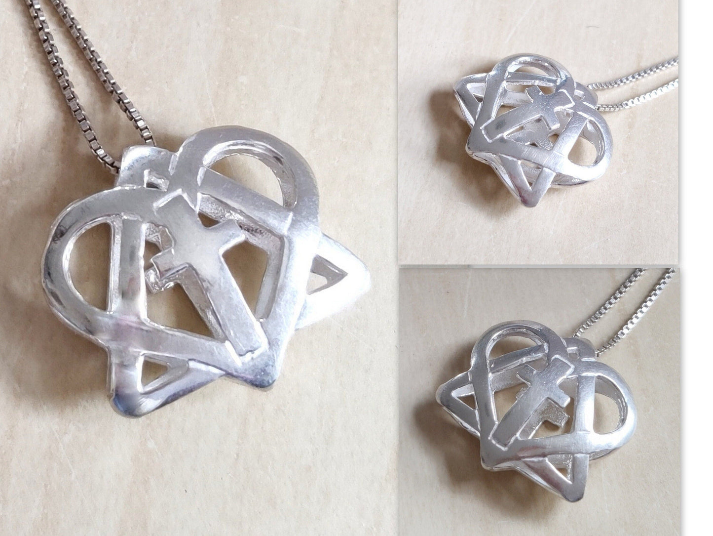 Sterling Silver Star of David Cross Pendant: 3D Interfaith Necklace Barr Designs