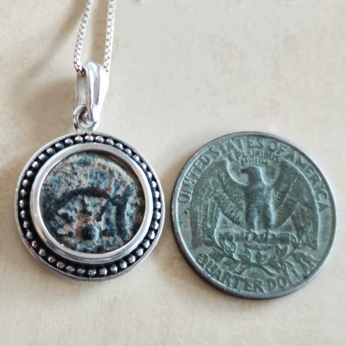 Antique Large Widow's Mite Coin Necklace: Sterling Silver Jesus Medallion Barr Designs