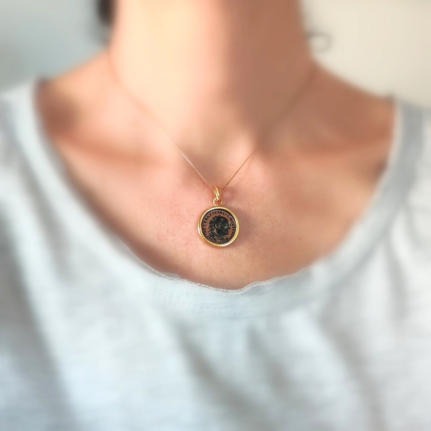 Certified Antique Roman Coin Necklace, Genuine Emperor Licinius Gold Plated medallion, Women Unisex Ancient Coin Jewelry, vintage Necklace