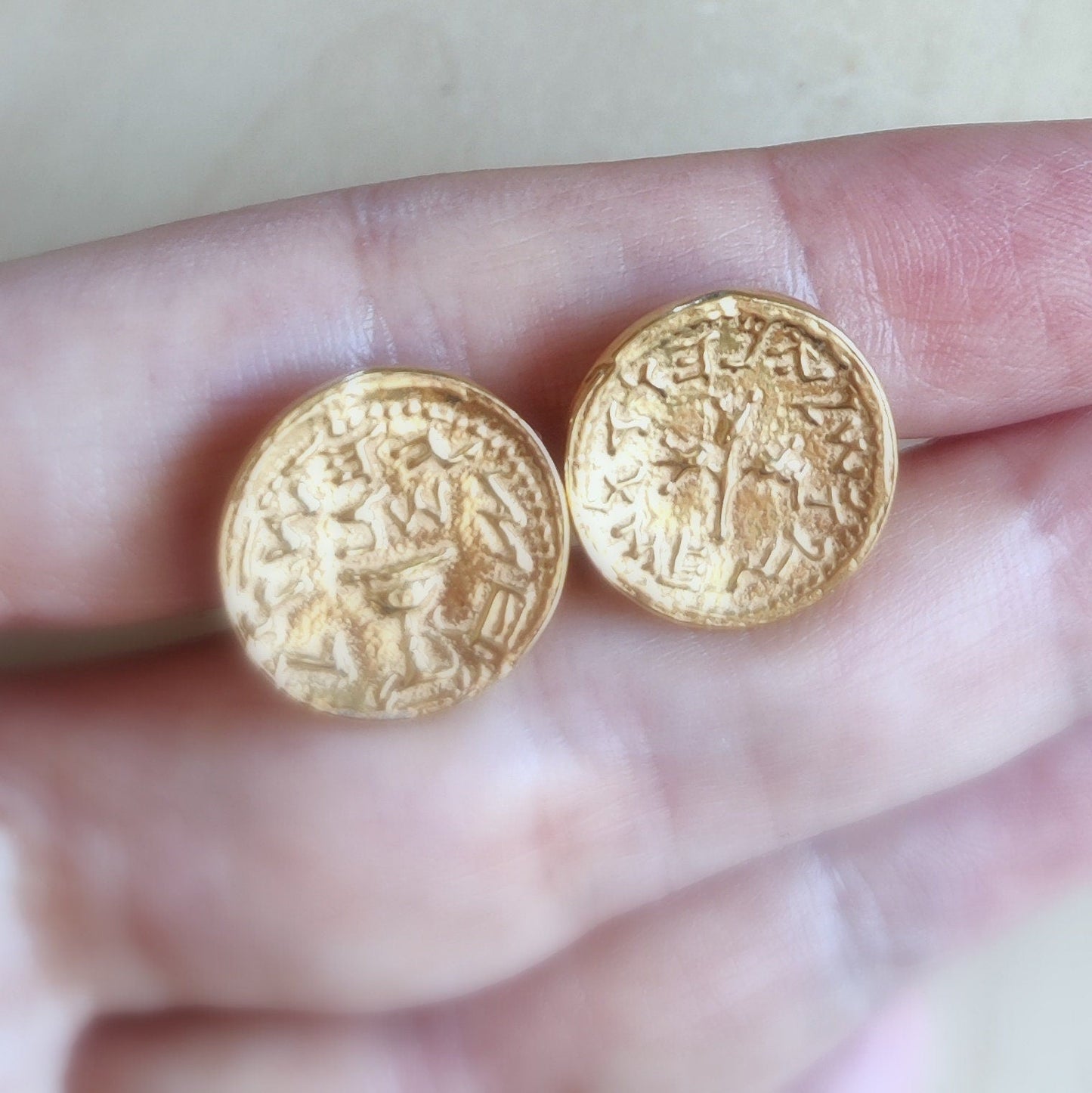 Gold Plated Coin Cufflinks, Jewish Revolt Half Shekel Replica, Israeli Jewelry Barr Designs