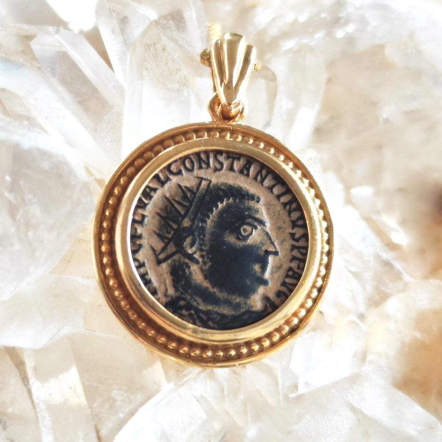Constantine the Great Coin Pendant, Roman Emperor Christian Necklace, Ancient Coin Gold Plated Medallion, Antique Christian Unisex Gift