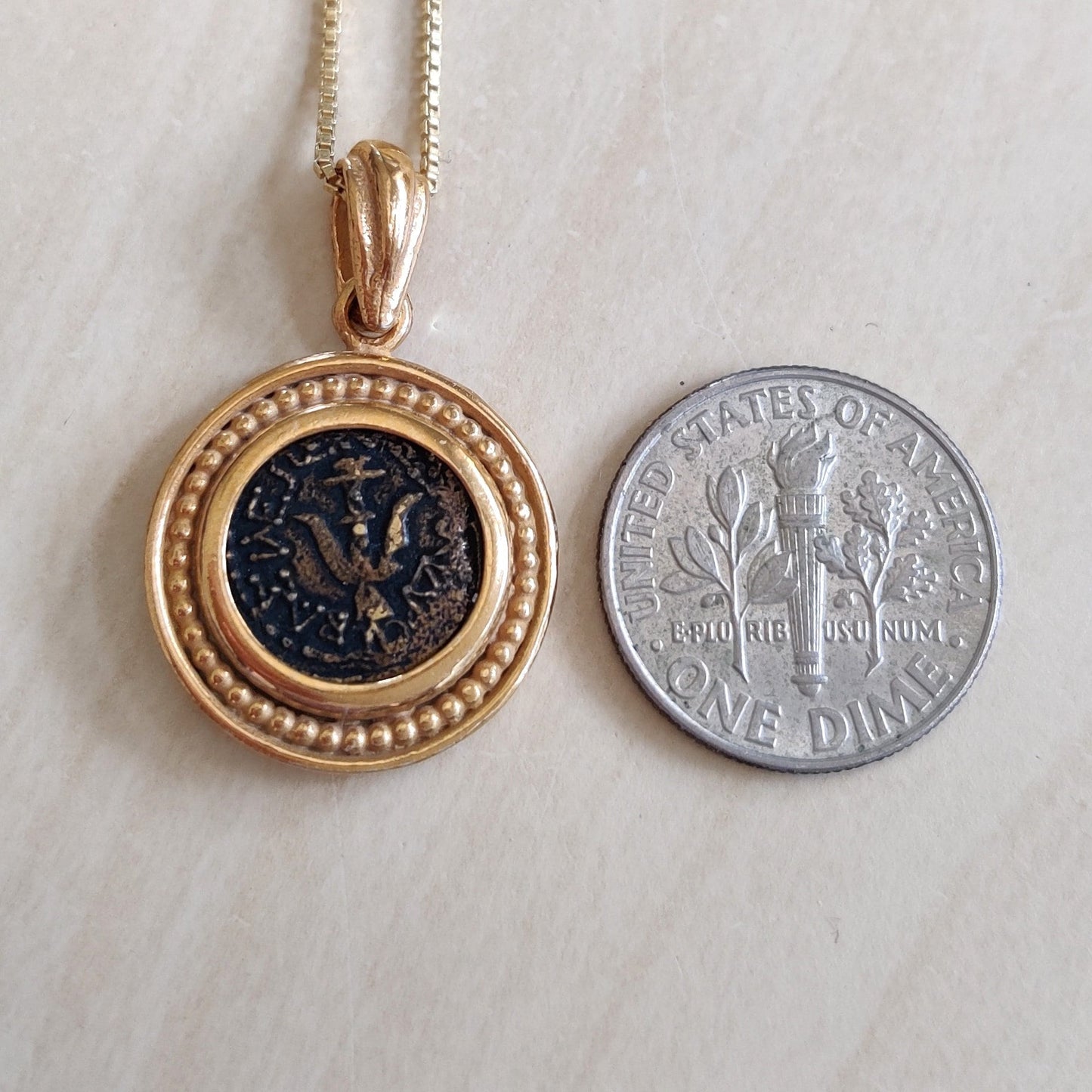 Widow's Mite Coin Replica Necklace: 18K Gold Plated Sterling Silver Pendant, Bible Jesus Coin Barr Designs