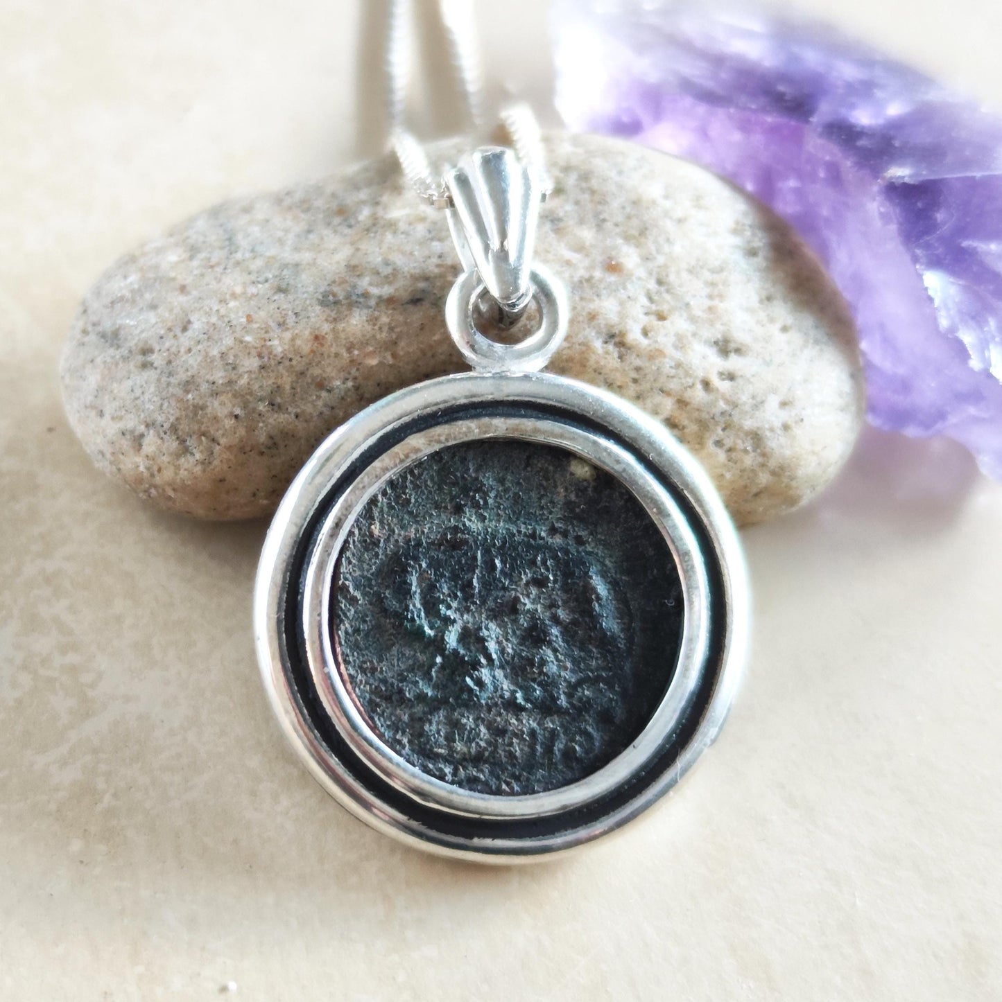 Romulus & Remus Roman Coin Pendant: Sterling Silver, Authentic Ancient Constantine Coin Barr Designs