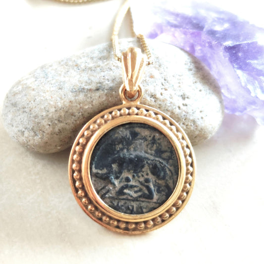 Roman Coin Of Romulus & Remus necklace, Ancient History Mythology Medallion, Women Pendant, Antique Constantine She wolf bronze coin