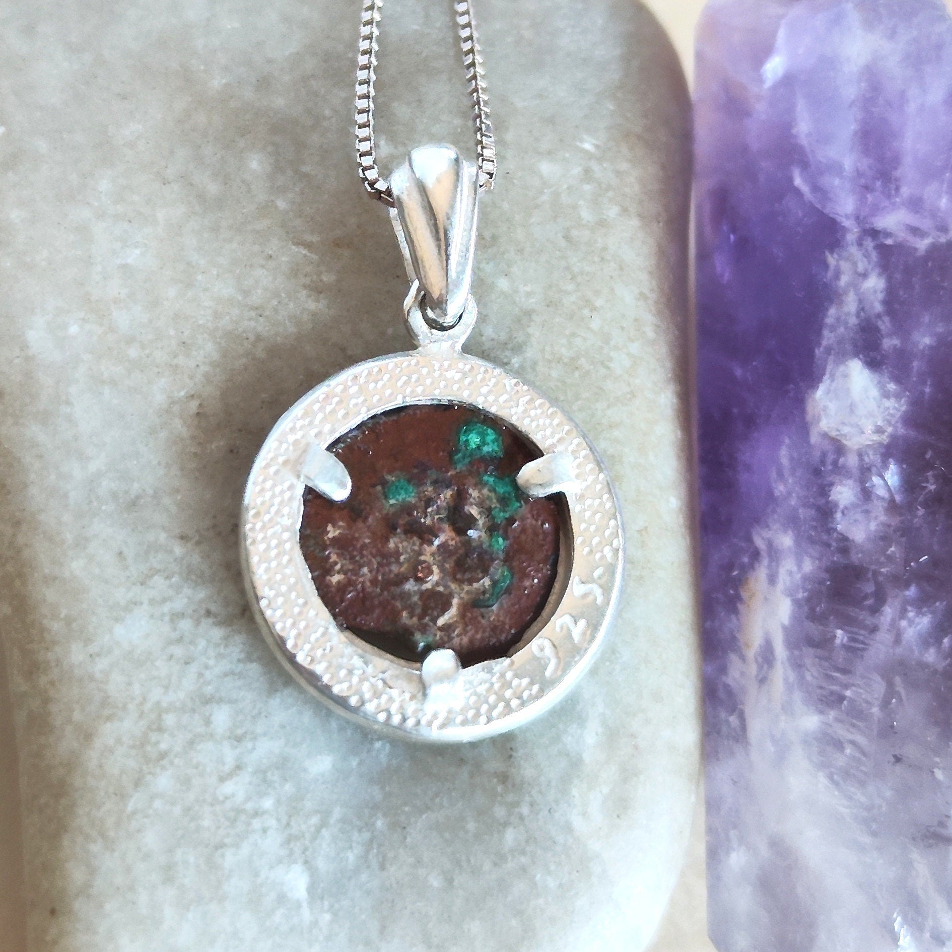 Authentic Widow's Mite Coin Necklace, Sterling Silver Ancient Biblical Judean Prutah Barr Designs