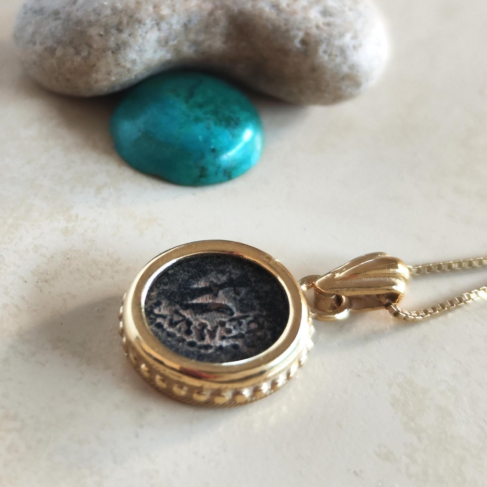 Mark 12:41 Genuine widow's mite Coin Pendant, Biblical Coin Gold Plated Small Necklace Barr Designs